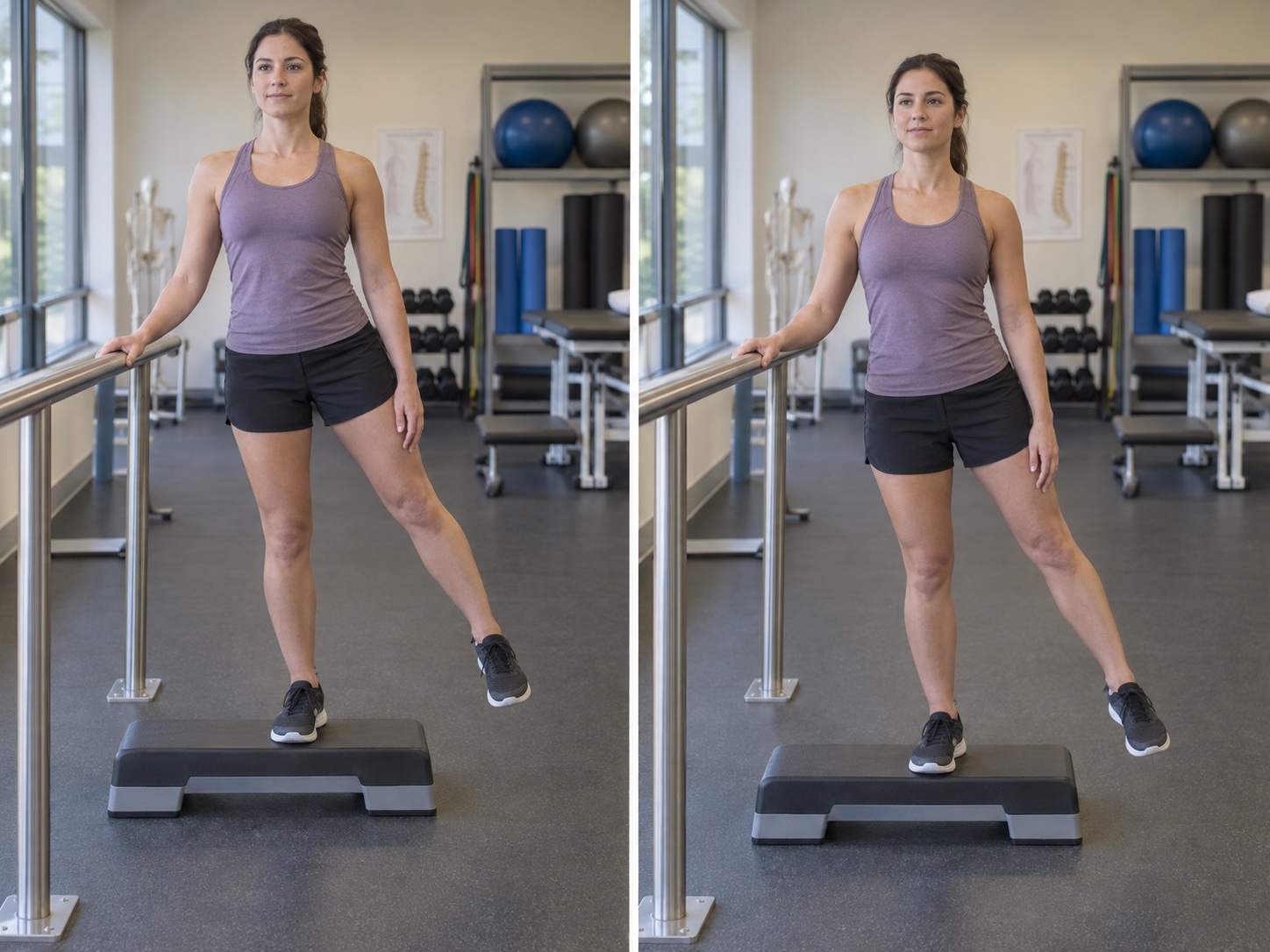 Pelvic Drop from Low Step: start and finish positions