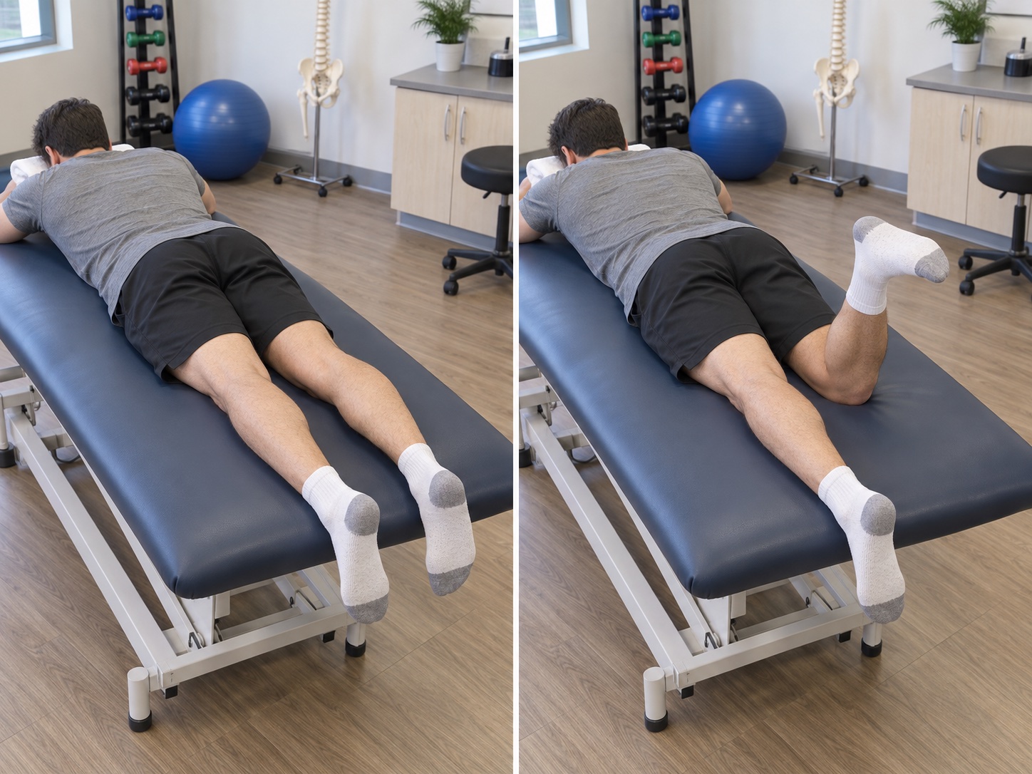Prone Heel Slide: start and finish positions