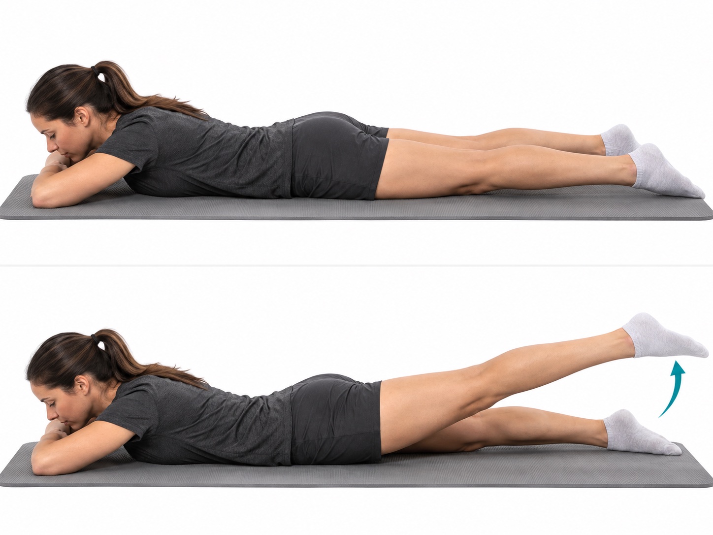 Prone Hip Extension: start and finish positions