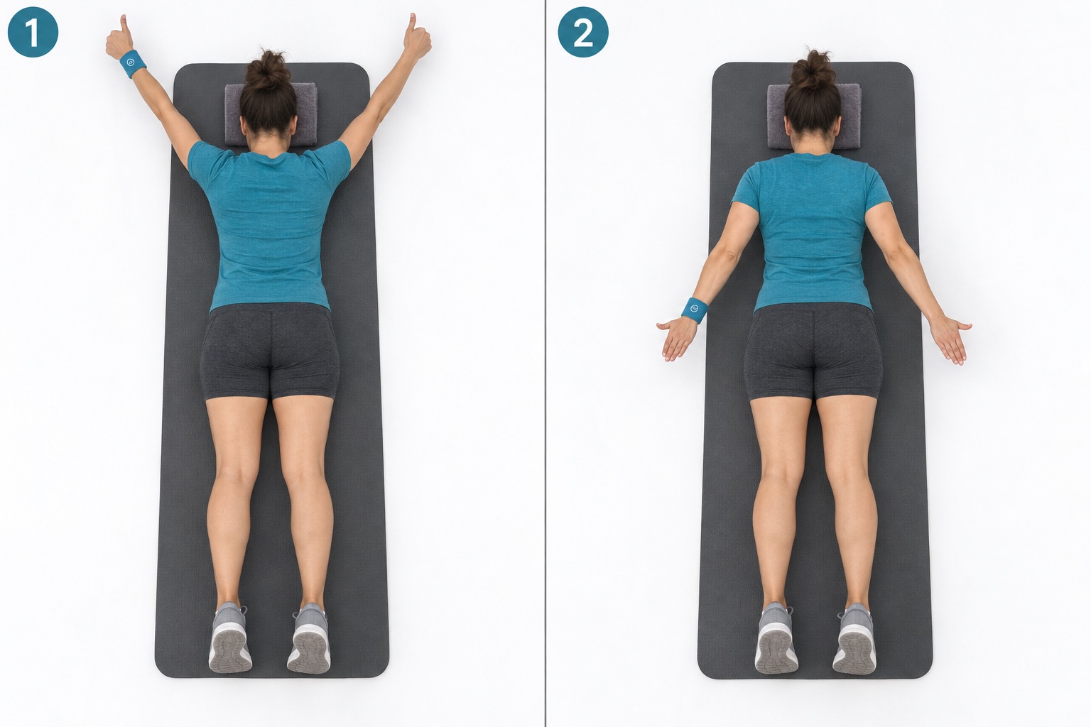 Prone Scapular Swimming Sweep: start and finish positions