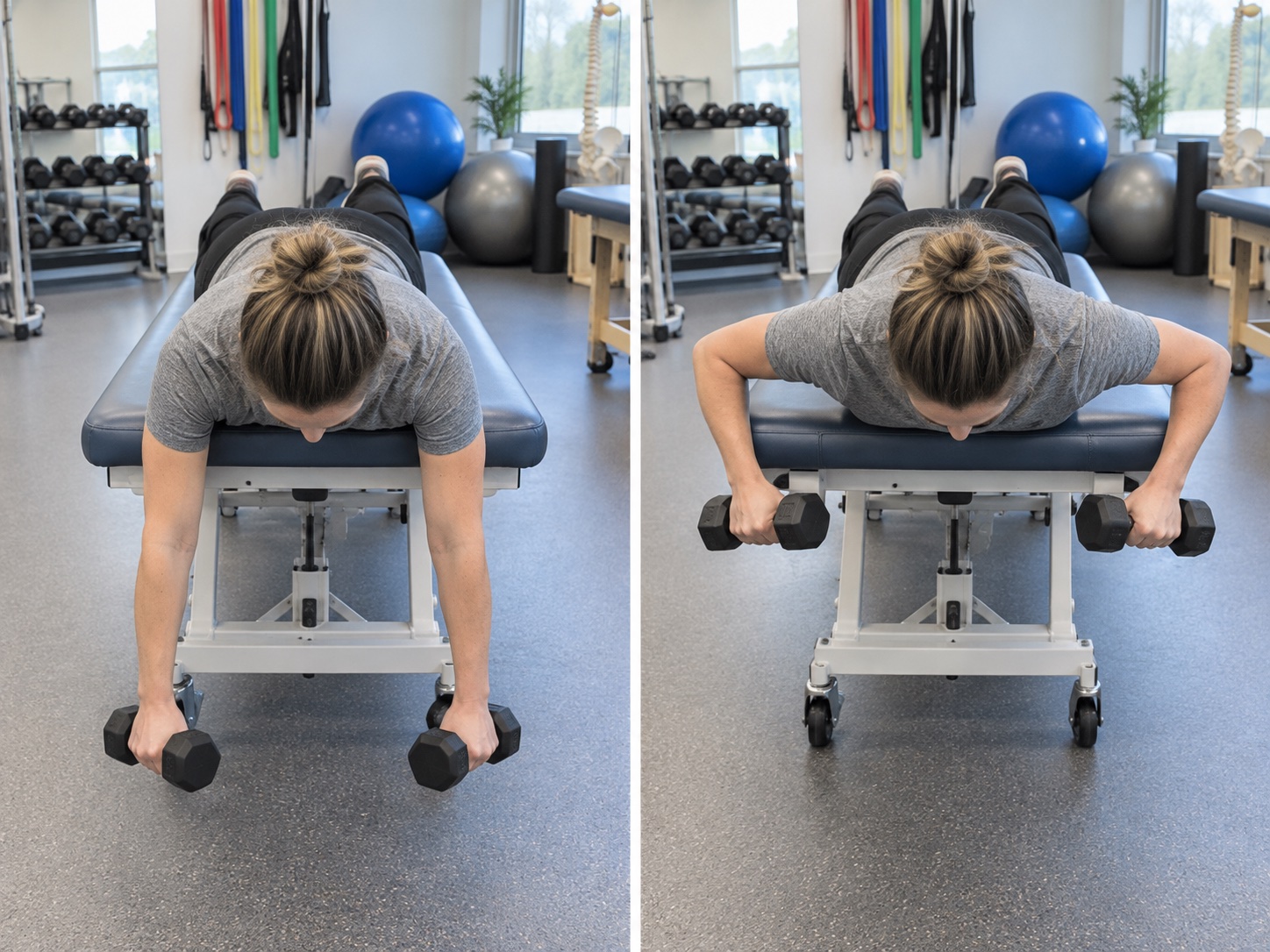 Prone W Row: start and finish positions