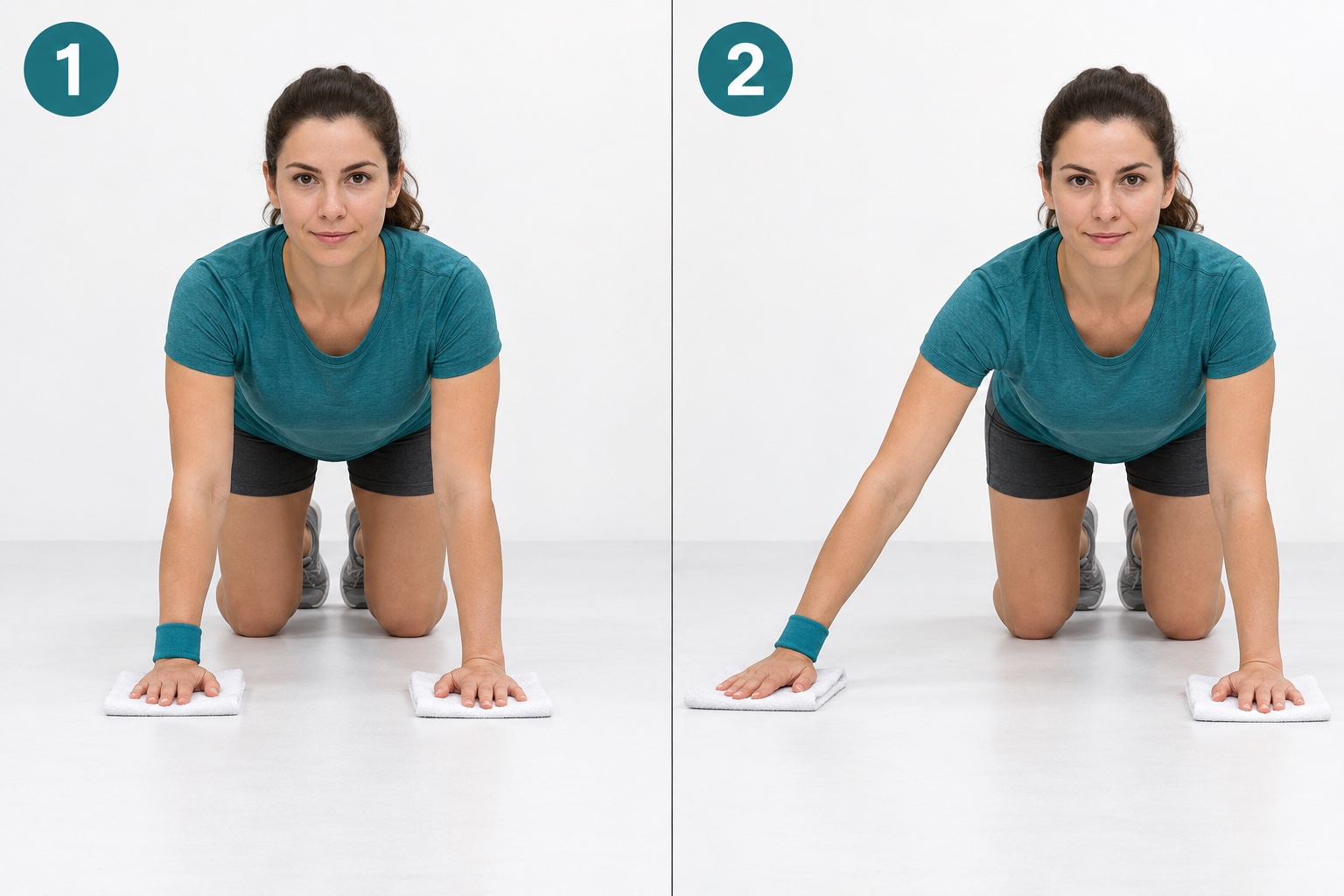 Quadruped Hand Slide Sideways: start and finish positions