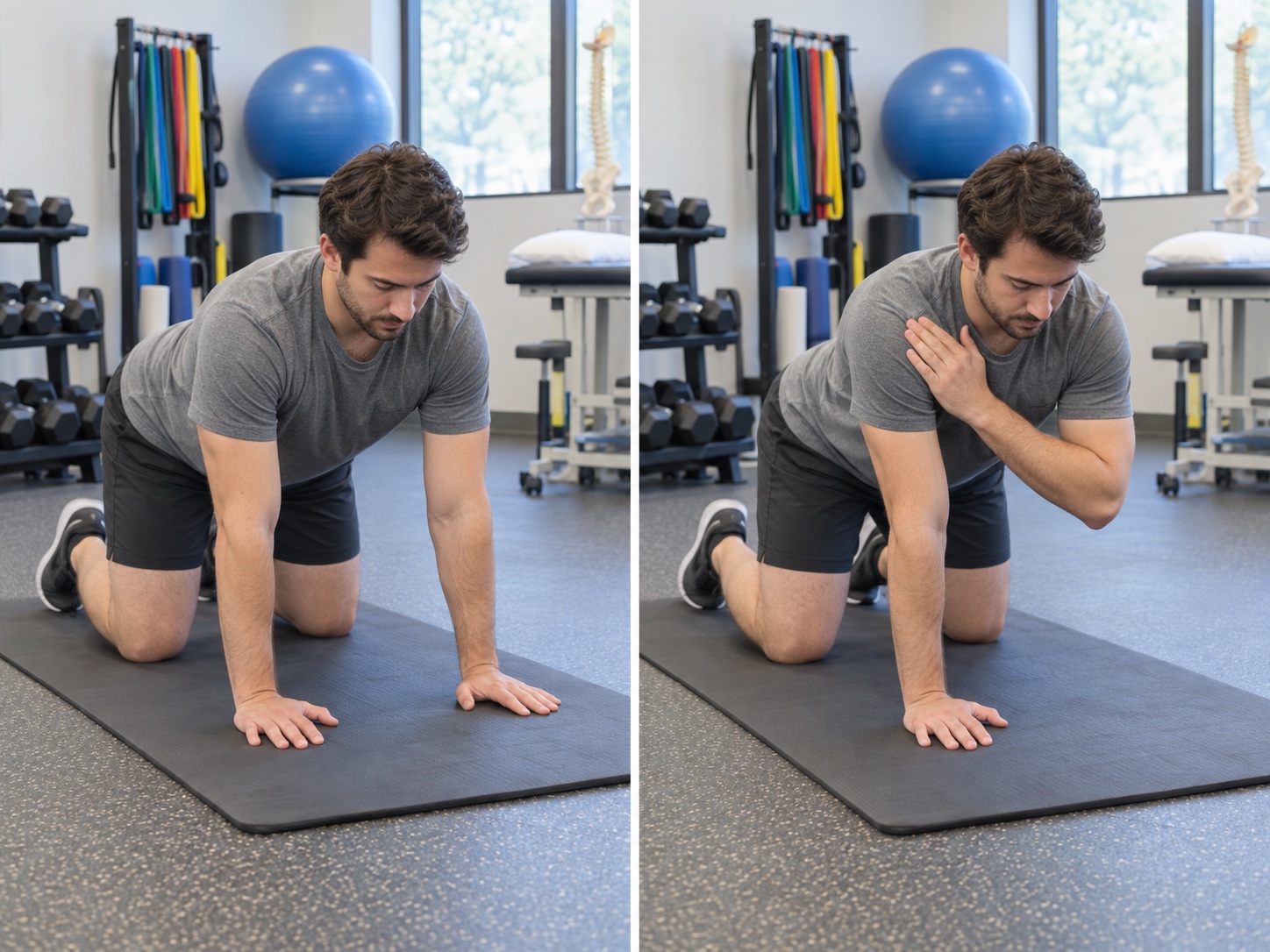 Quadruped Shoulder Taps from Knees: start and finish positions