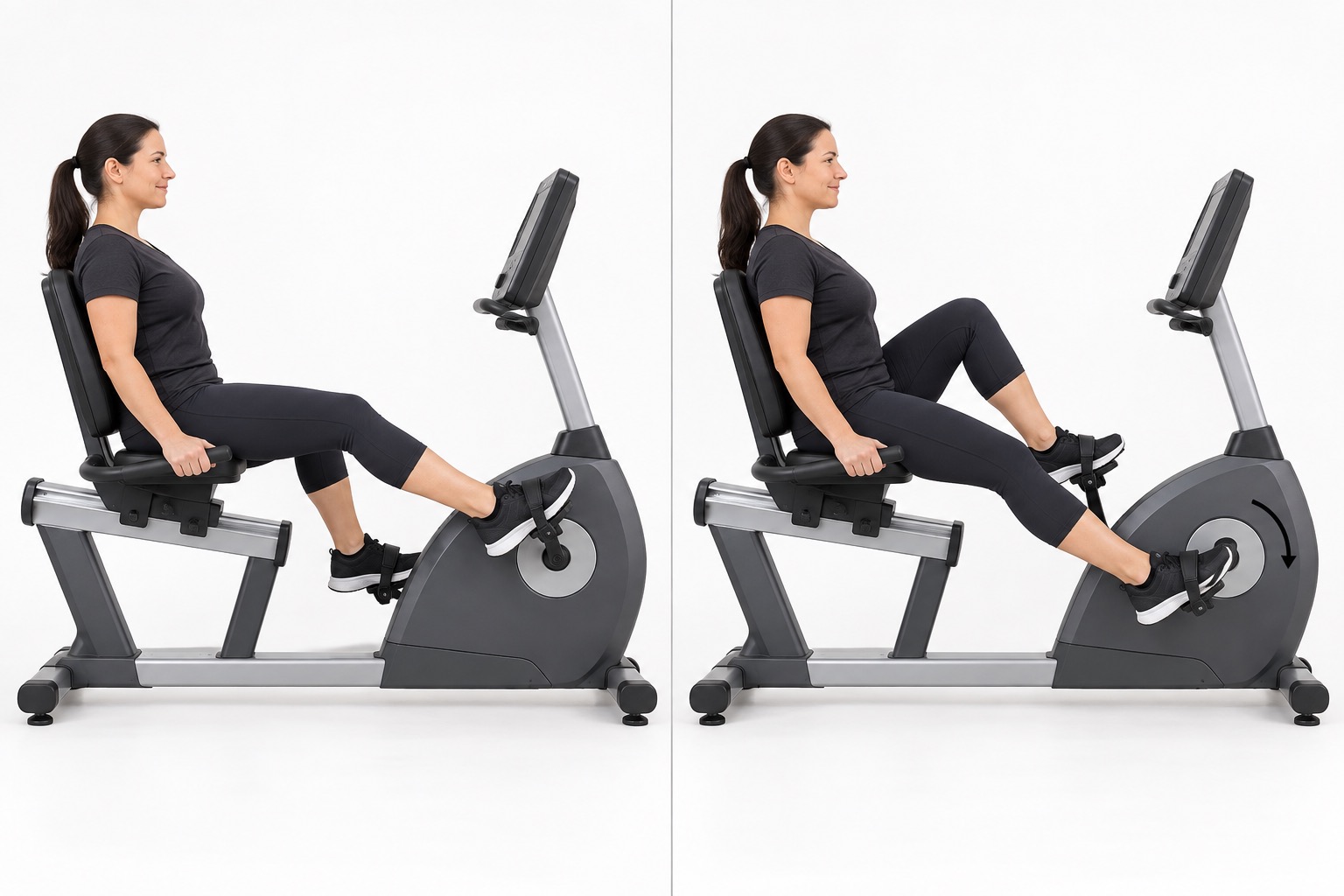 Recumbent Bike Interval: start and finish positions