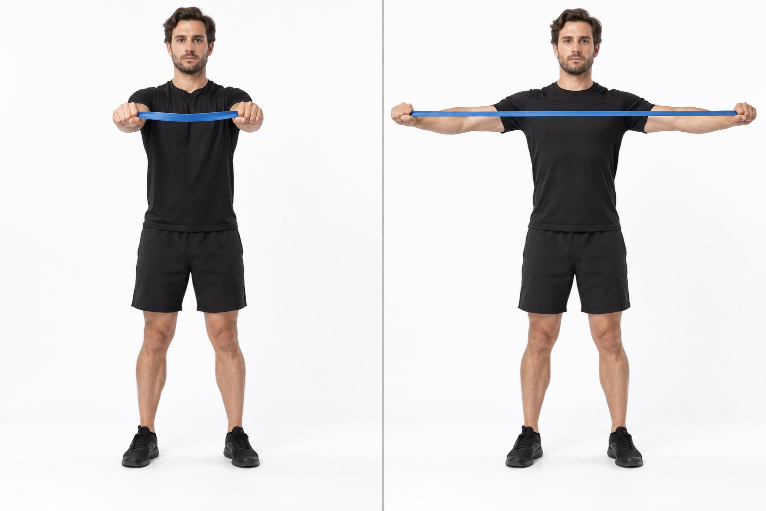 Resistance Band Pull Apart: start and finish positions