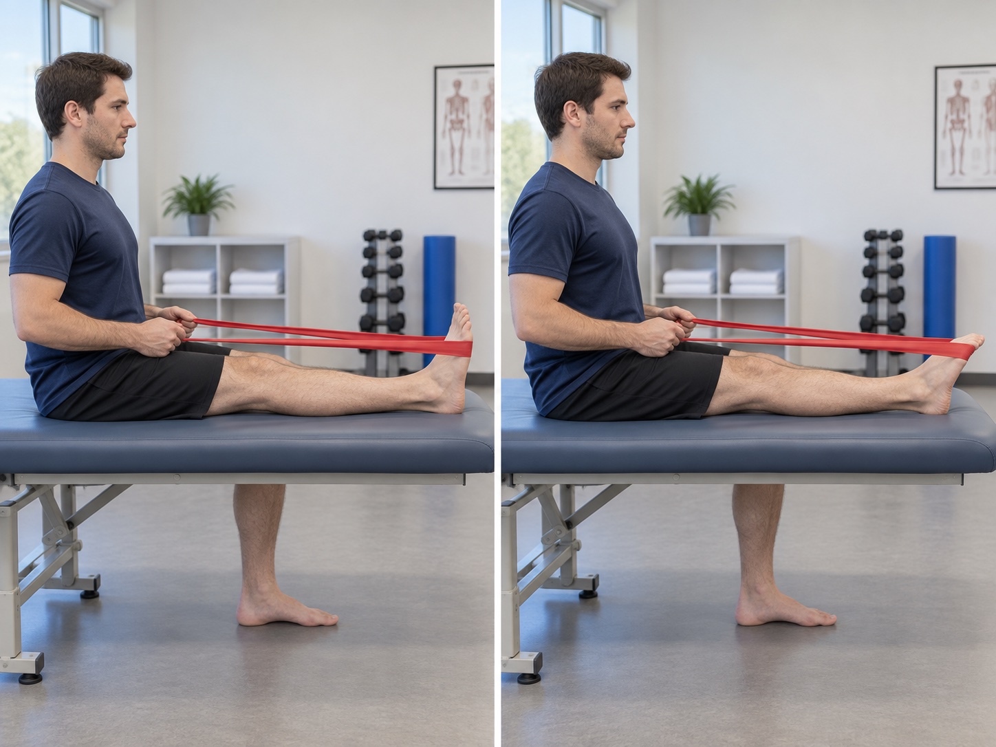 Resisted Ankle Plantarflexion with Band: start and finish positions