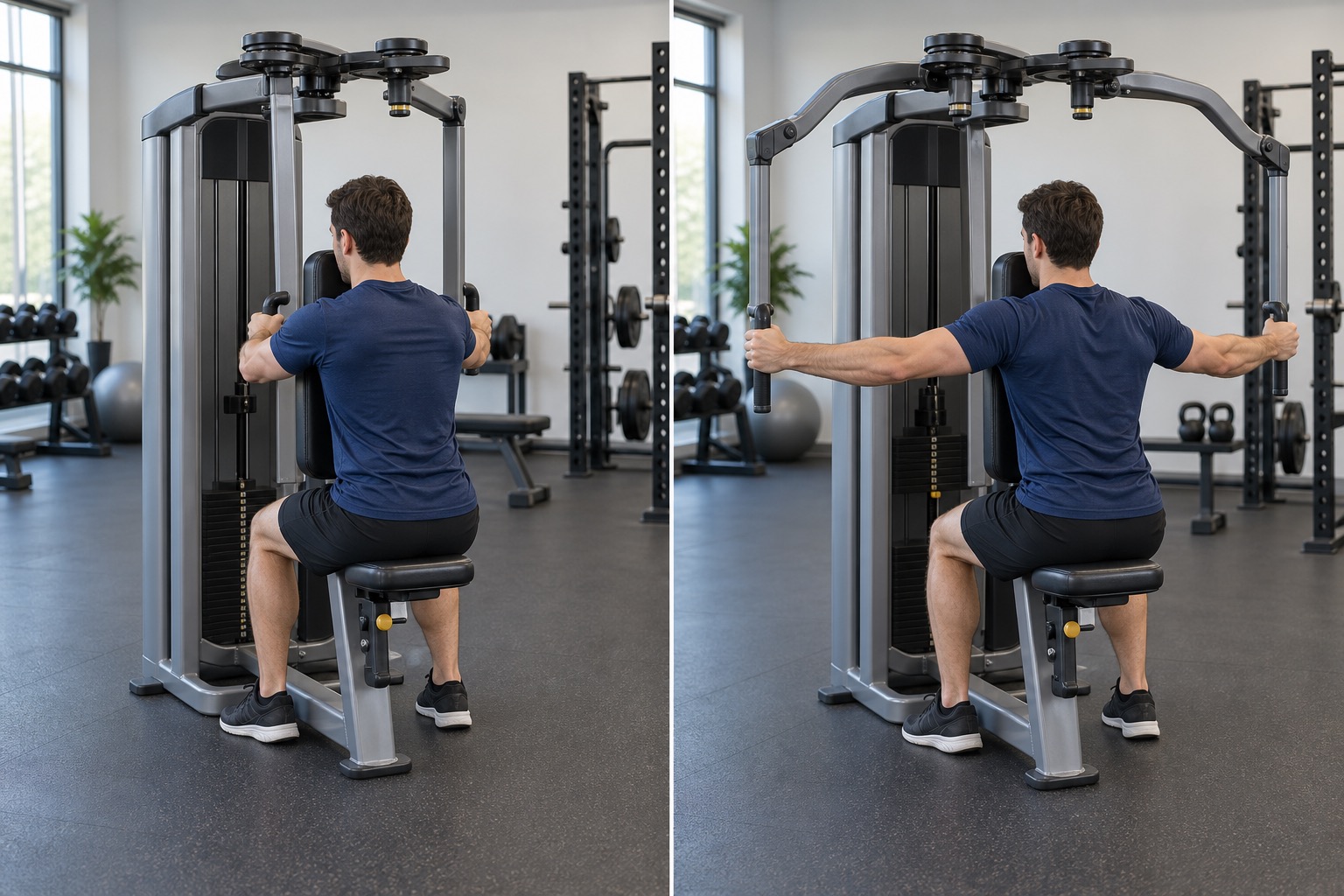 Reverse Pec Deck: start and finish positions