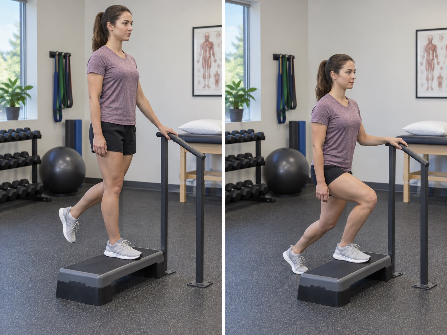 Reverse Step-Down with Rear Foot Tap: start and finish positions