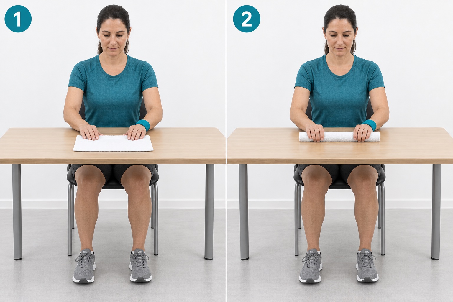 Roll Washcloth With Both Hands: start and finish positions