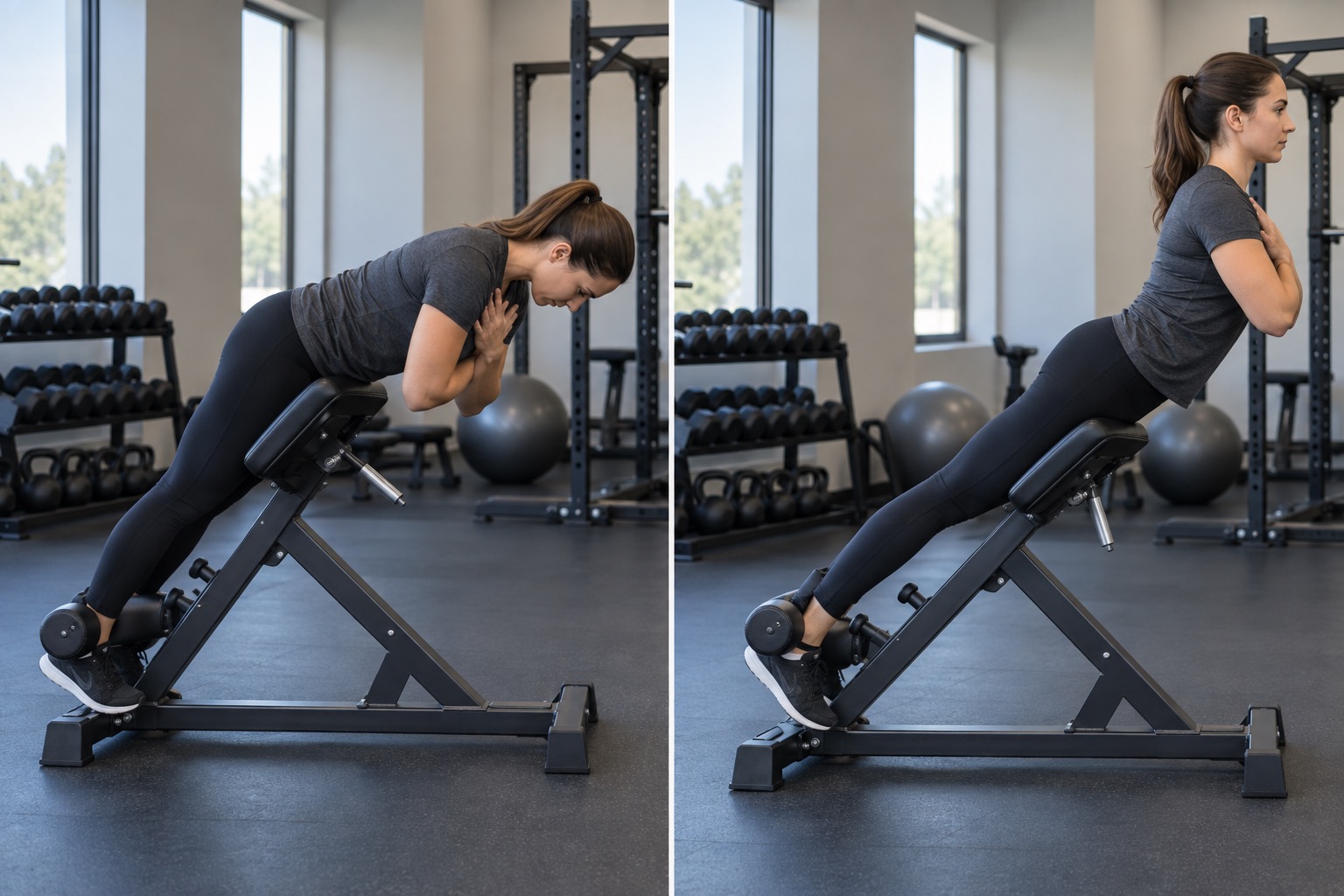 Roman Chair Back Extension: start and finish positions