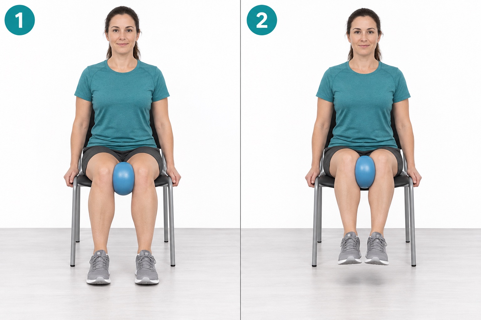 Seated Ball Knee Lift: start and finish positions