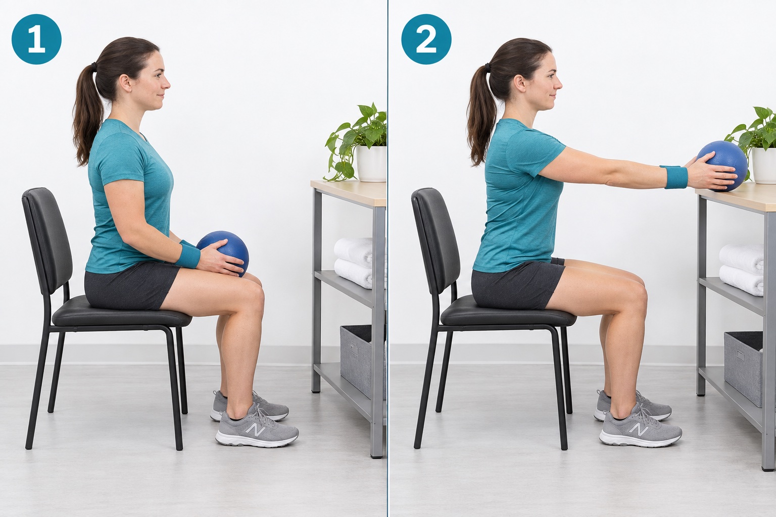 Seated Ball Lift To Shelf: start and finish positions