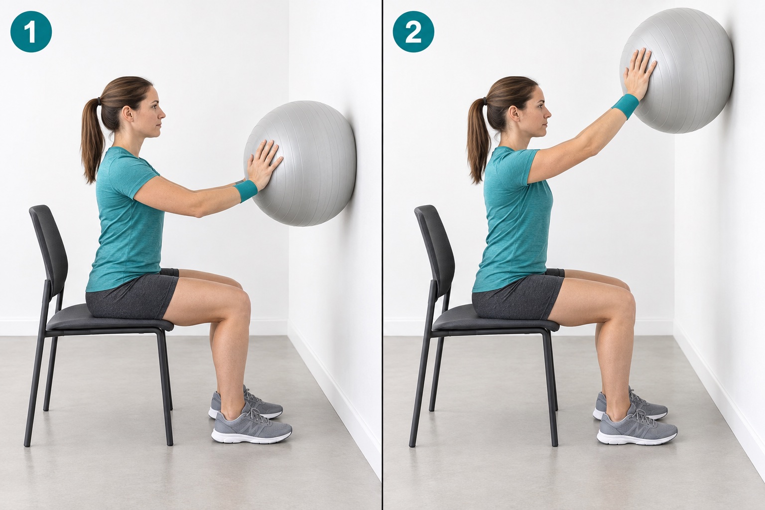 Seated Ball Wall Roll: start and finish positions