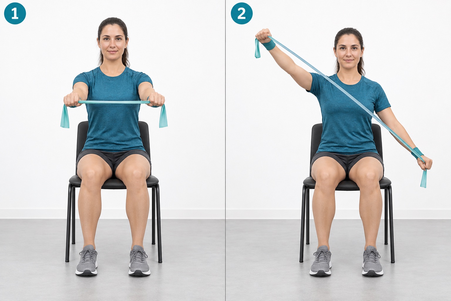 Seated Band Diagonal Pull Apart: start and finish positions
