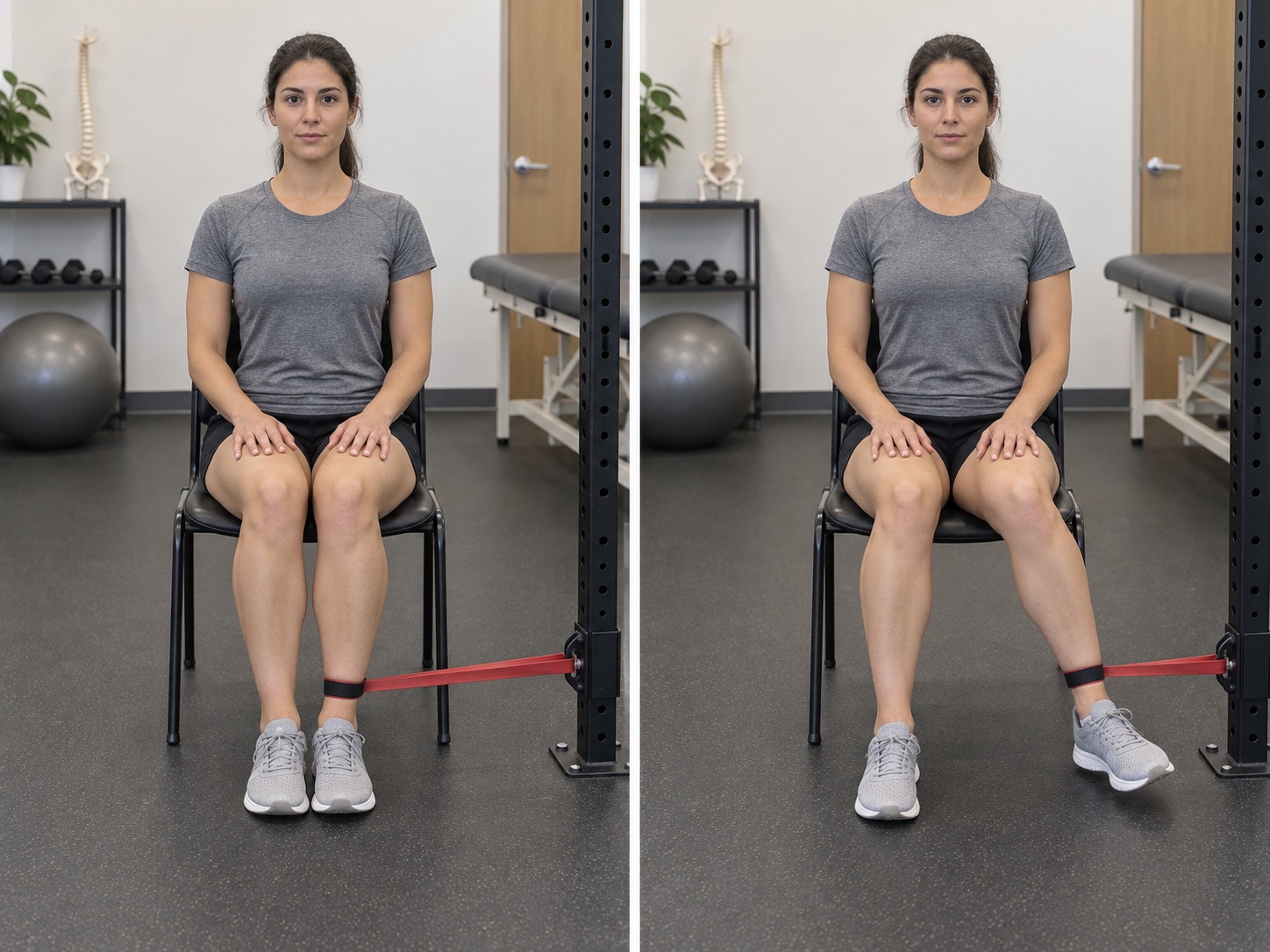 Seated Band Hip Internal Rotation: start and finish positions