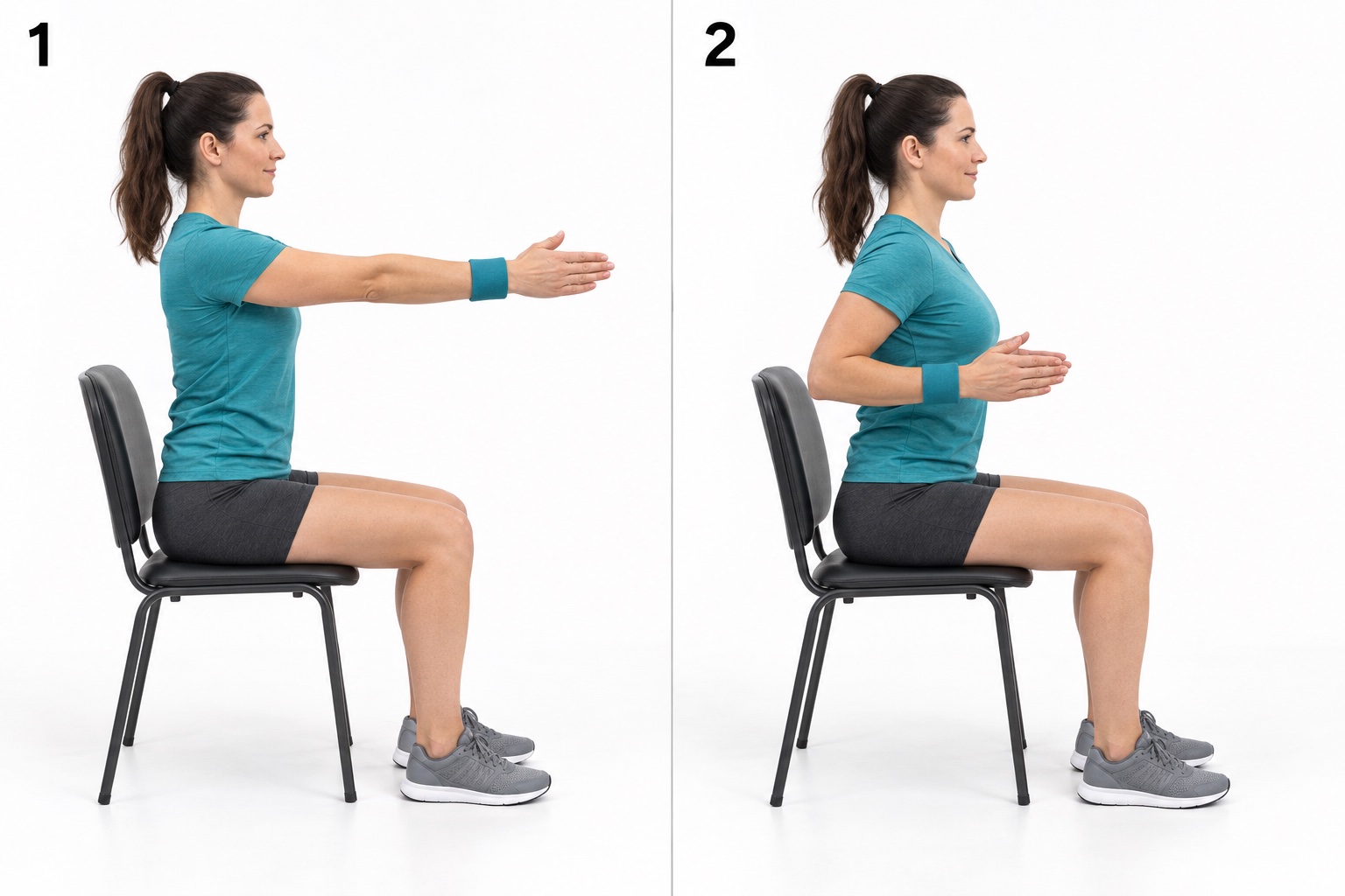 Seated Bilateral Arm Row: start and finish positions