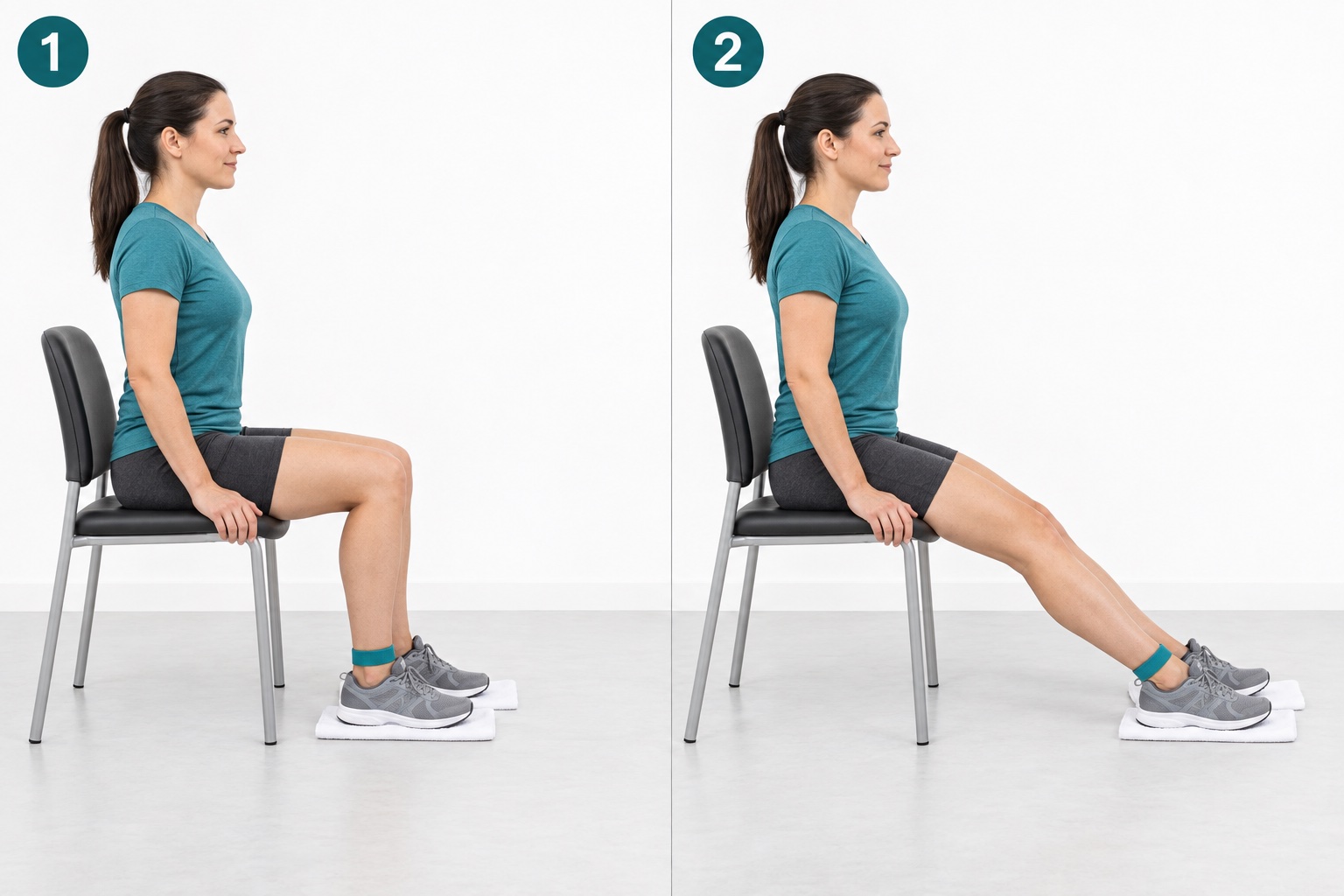 Seated Bilateral Heel Slide: start and finish positions