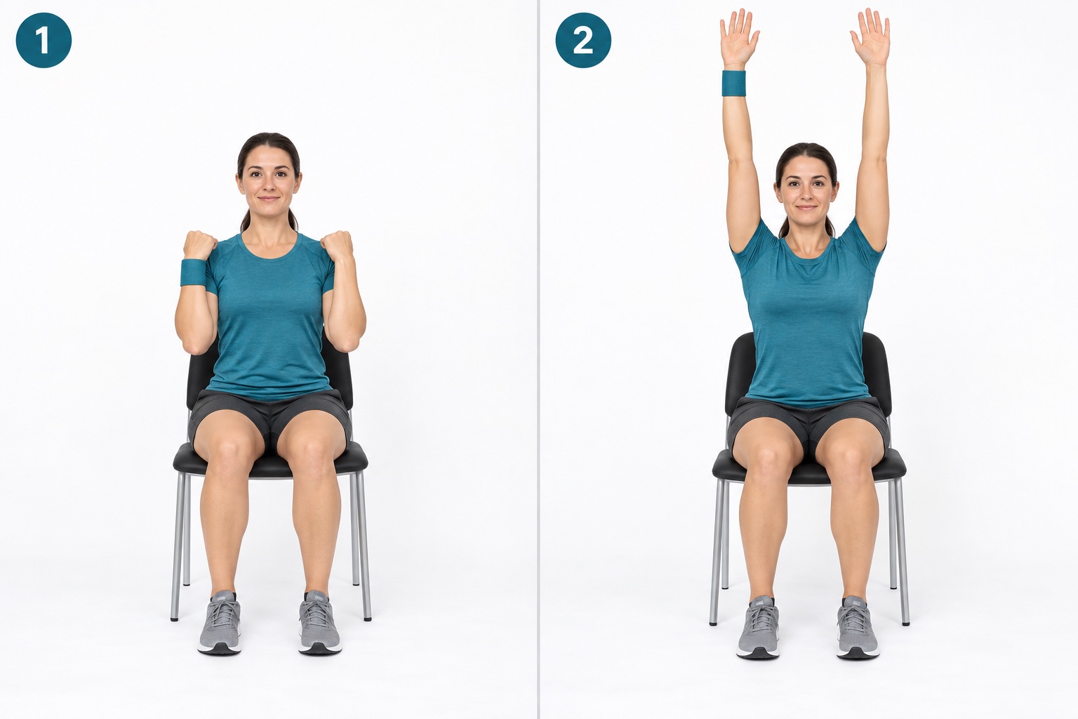 Seated Bilateral Overhead Reach: start and finish positions
