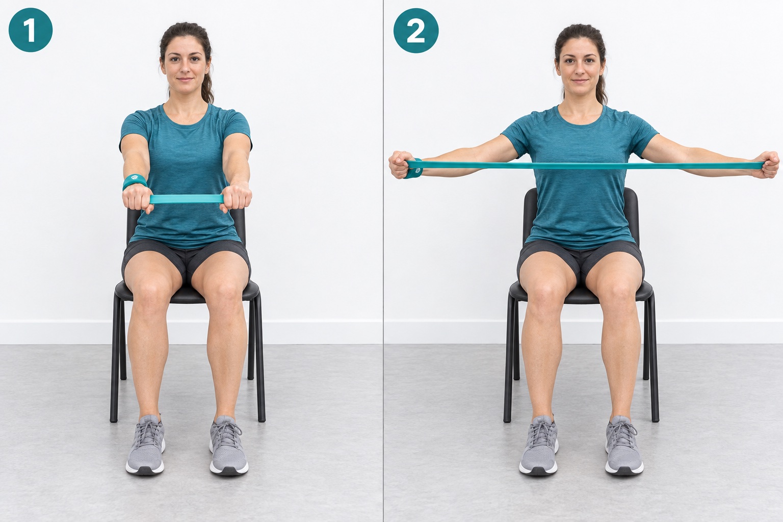 Seated Bilateral Reverse Fly Band: start and finish positions