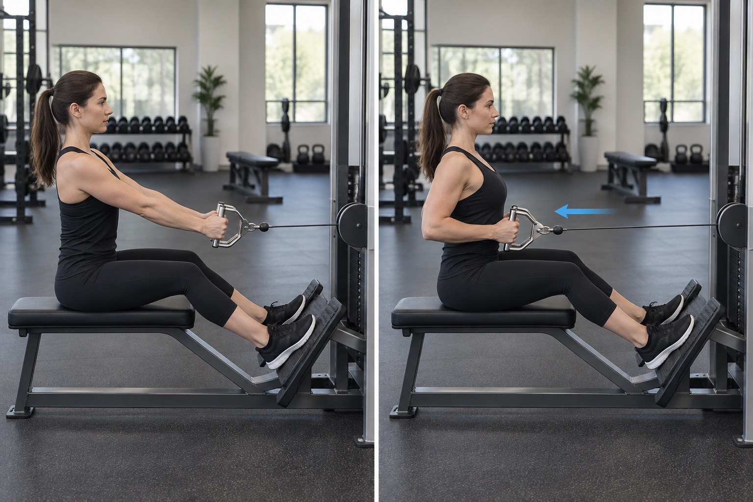 Seated Cable Row: start and finish positions