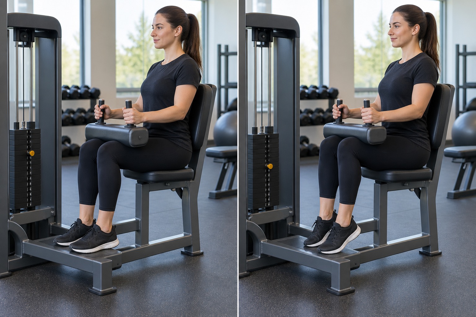 Seated Calf Raise Machine: start and finish positions