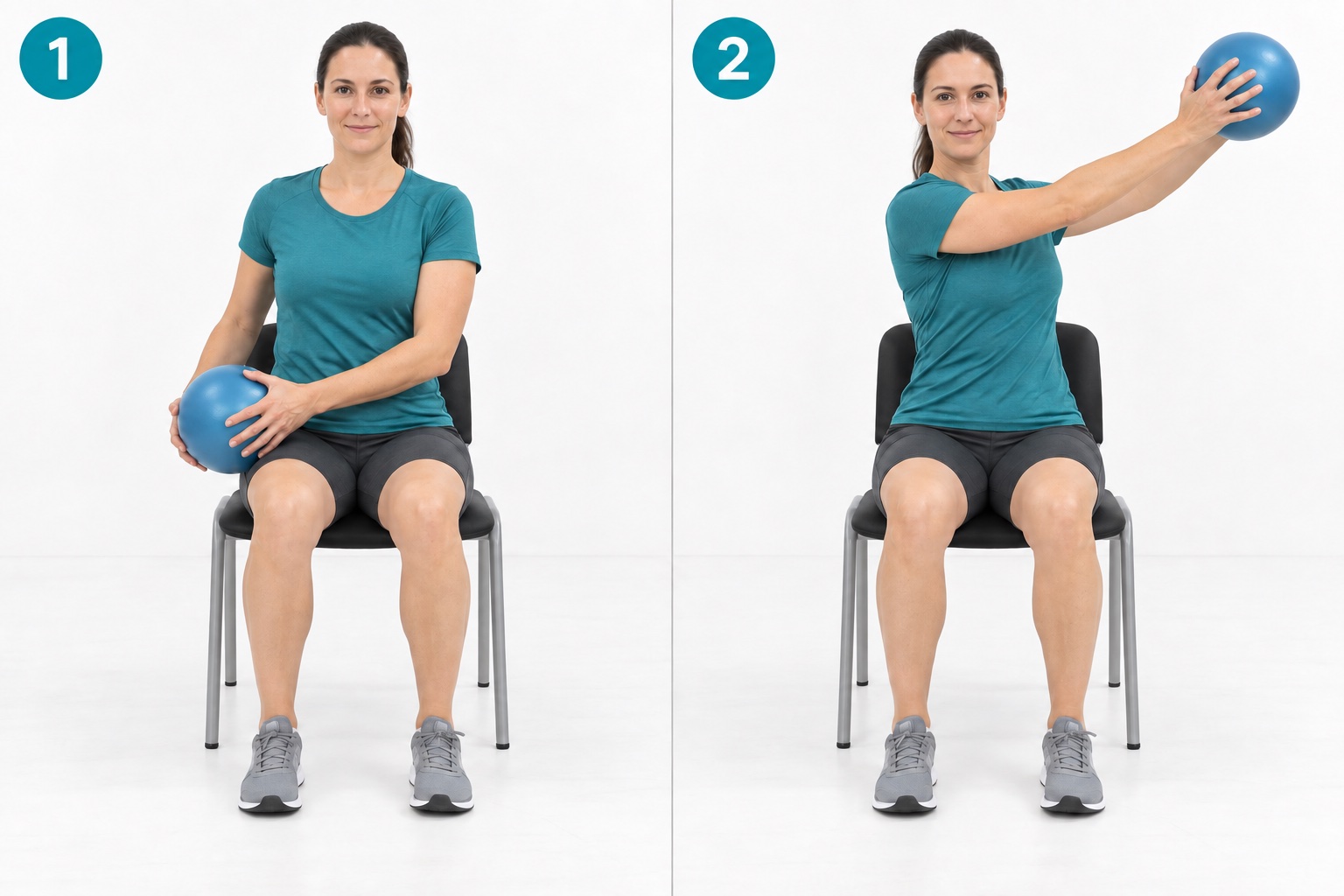 Seated Diagonal Two Hand Reach: start and finish positions
