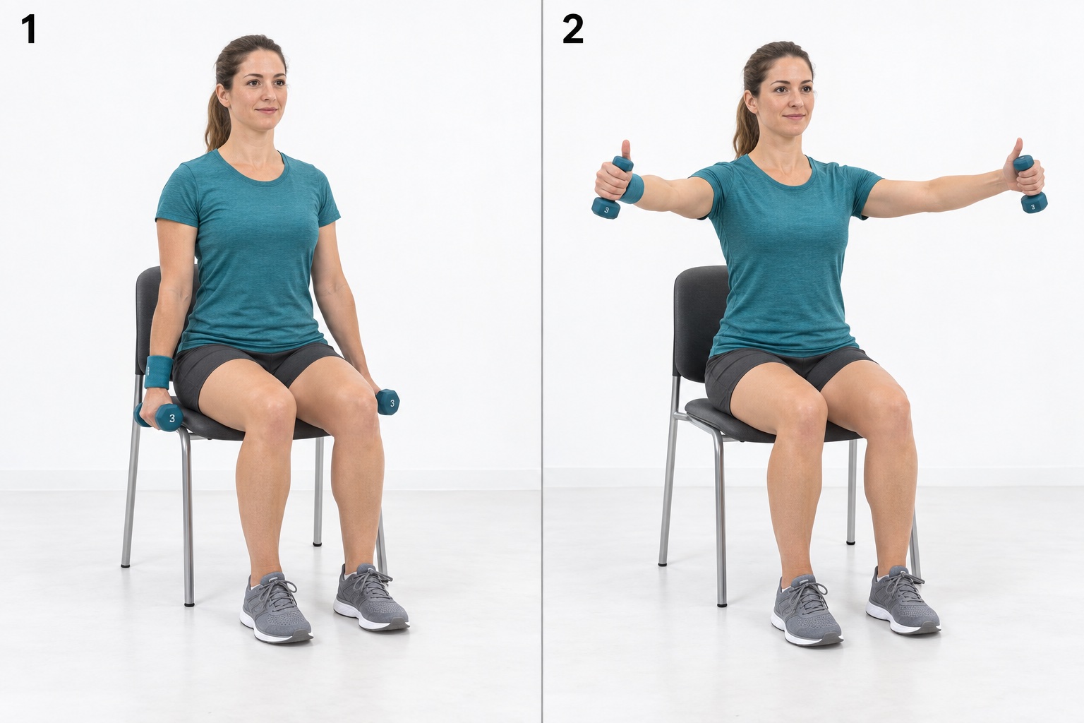 Seated Dumbbell Scaption: start and finish positions
