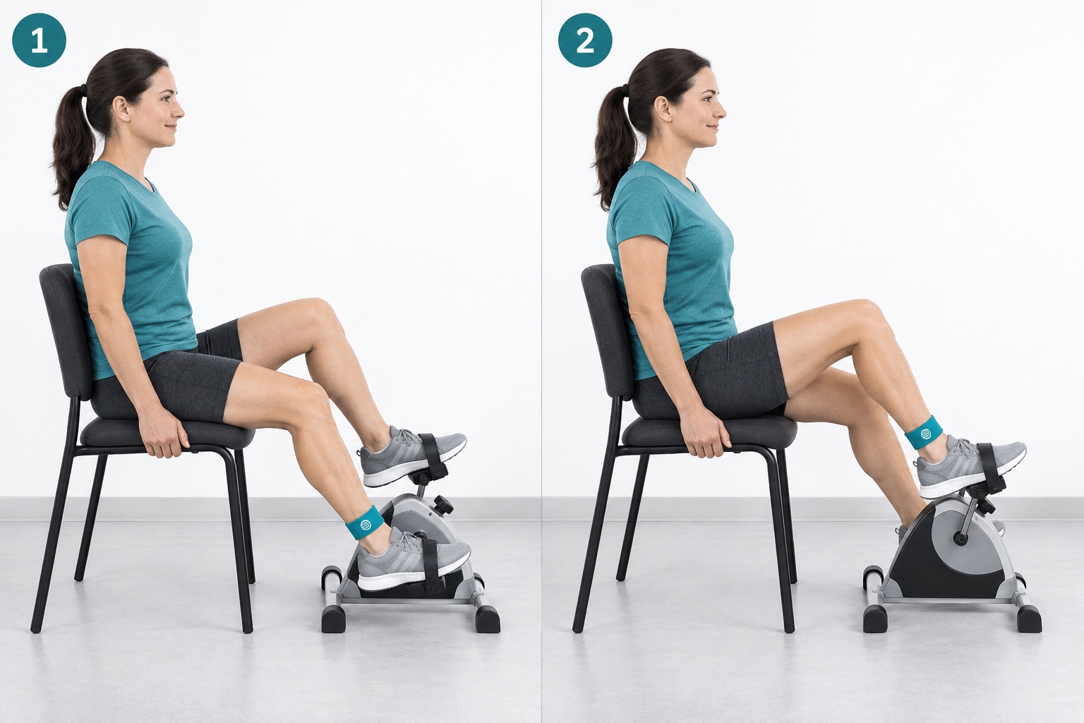Seated Foot Pedal Trainer: start and finish positions