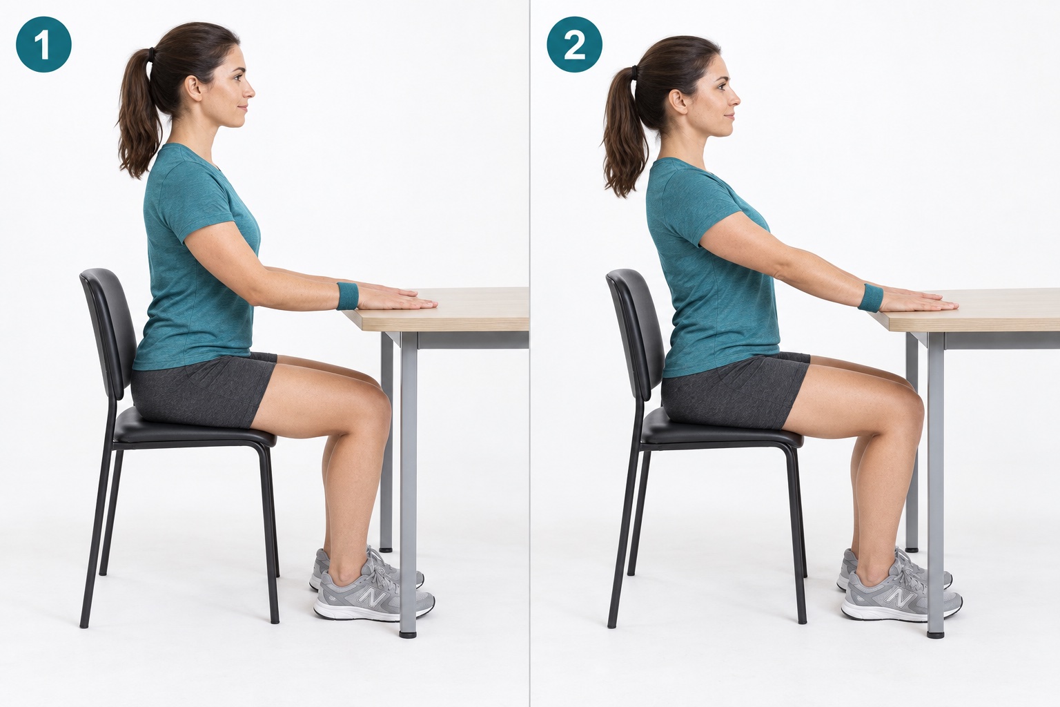 Seated Forearm Table Rock: start and finish positions