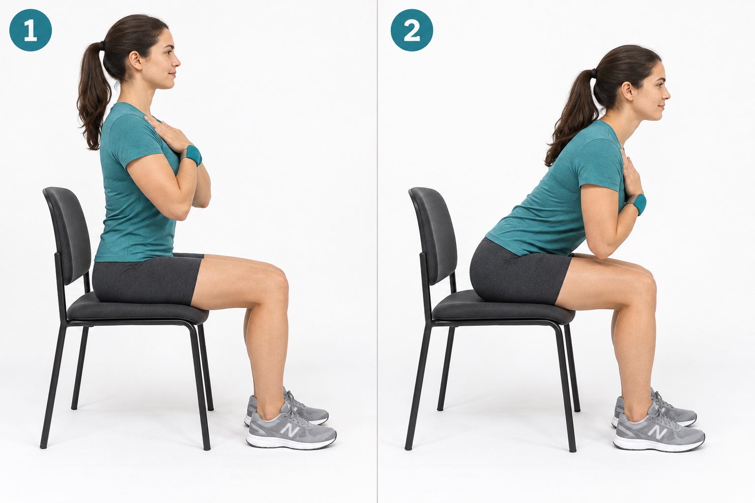 Seated Forward Hip Hinge: start and finish positions