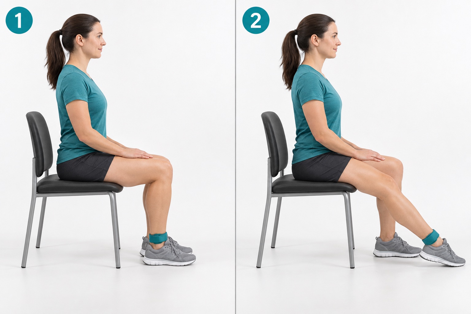 Seated Forward Toe Tap: start and finish positions