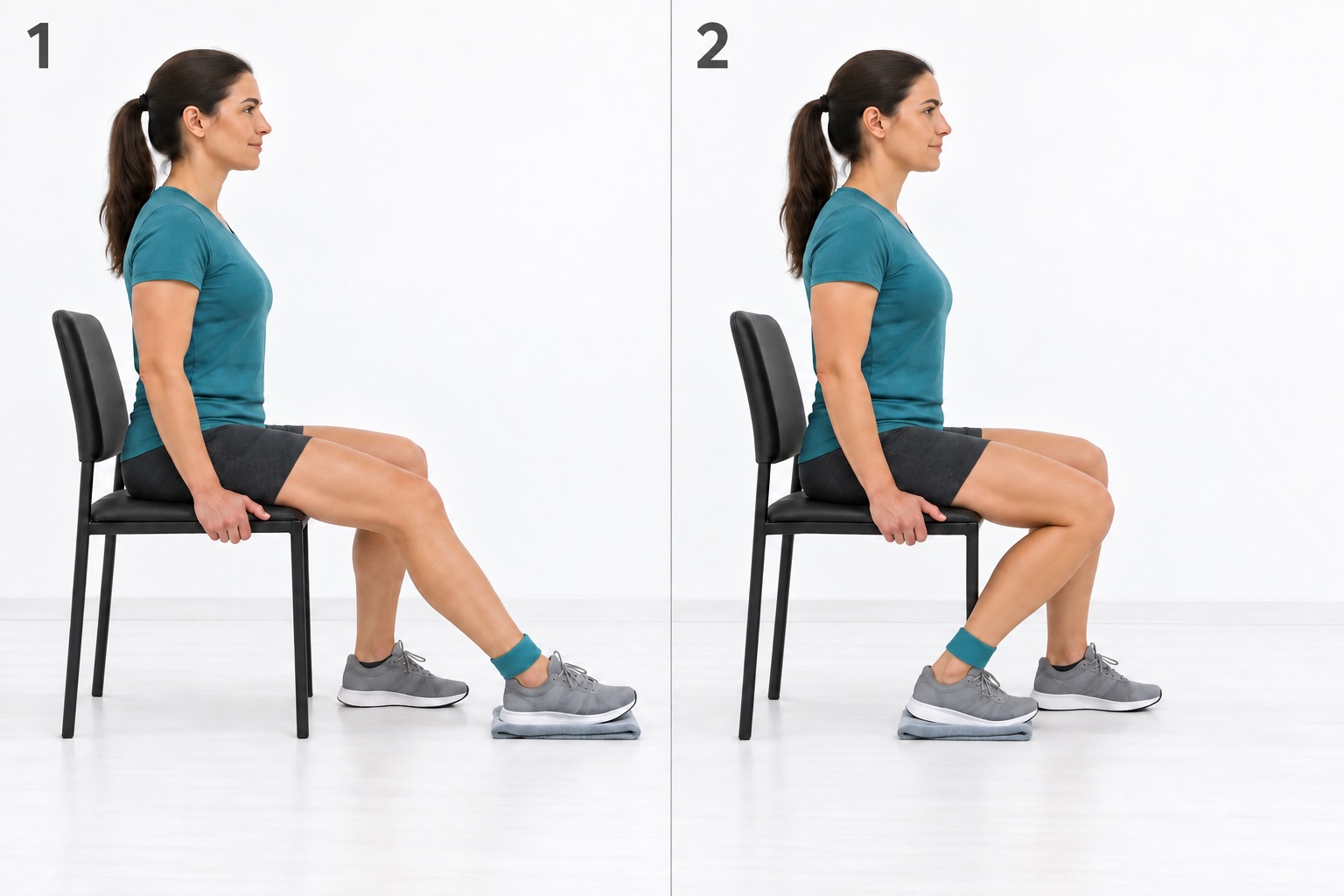 Seated Hamstring Curl Slider: start and finish positions