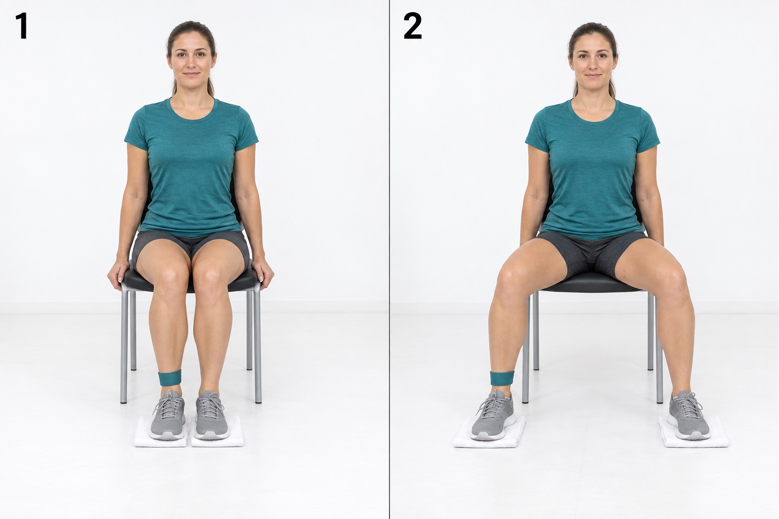 Seated Hip Abduction Towel Slides: start and finish positions