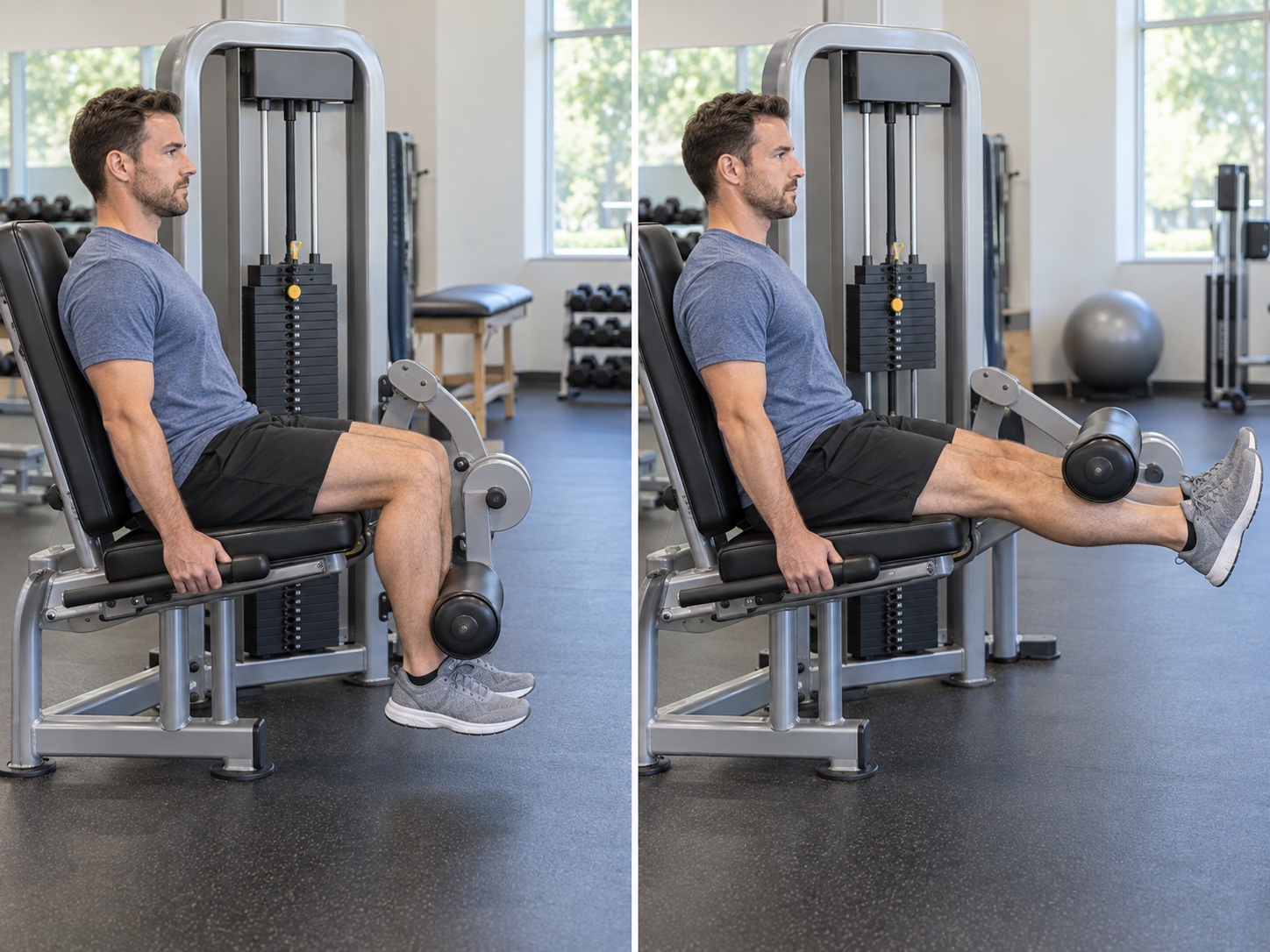 Seated Knee Extension — Heavy Slow Resistance: start and finish positions