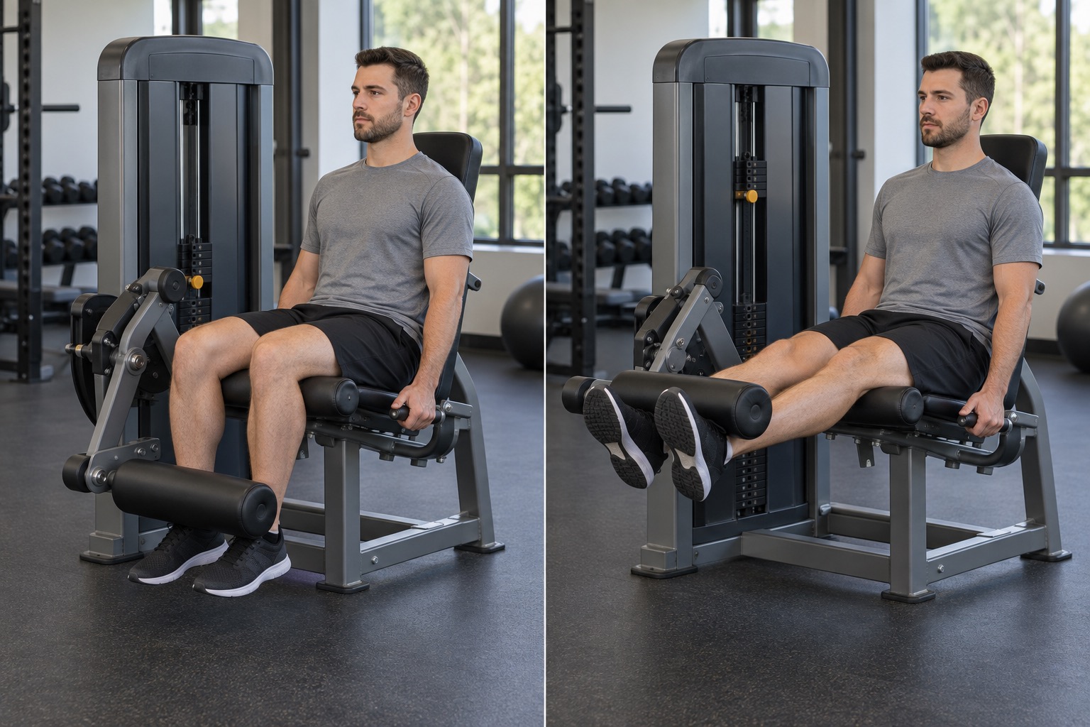 Seated Leg Extension Machine: start and finish positions
