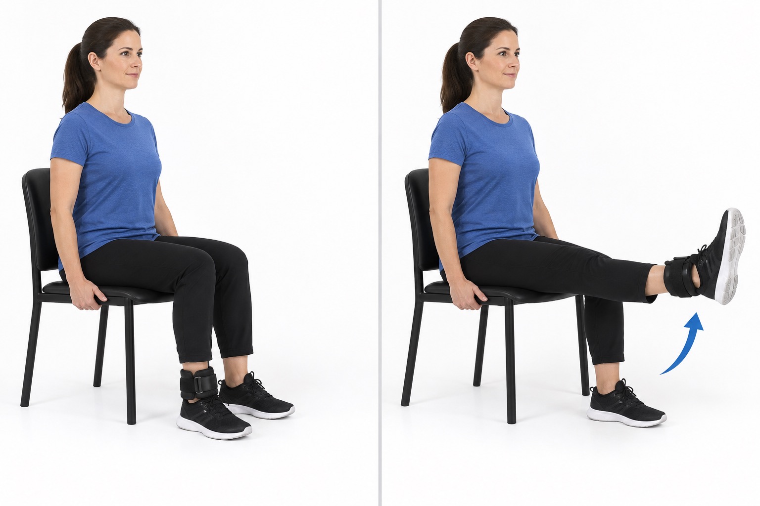 Seated Long Arc Quad Ankle Weight: start and finish positions