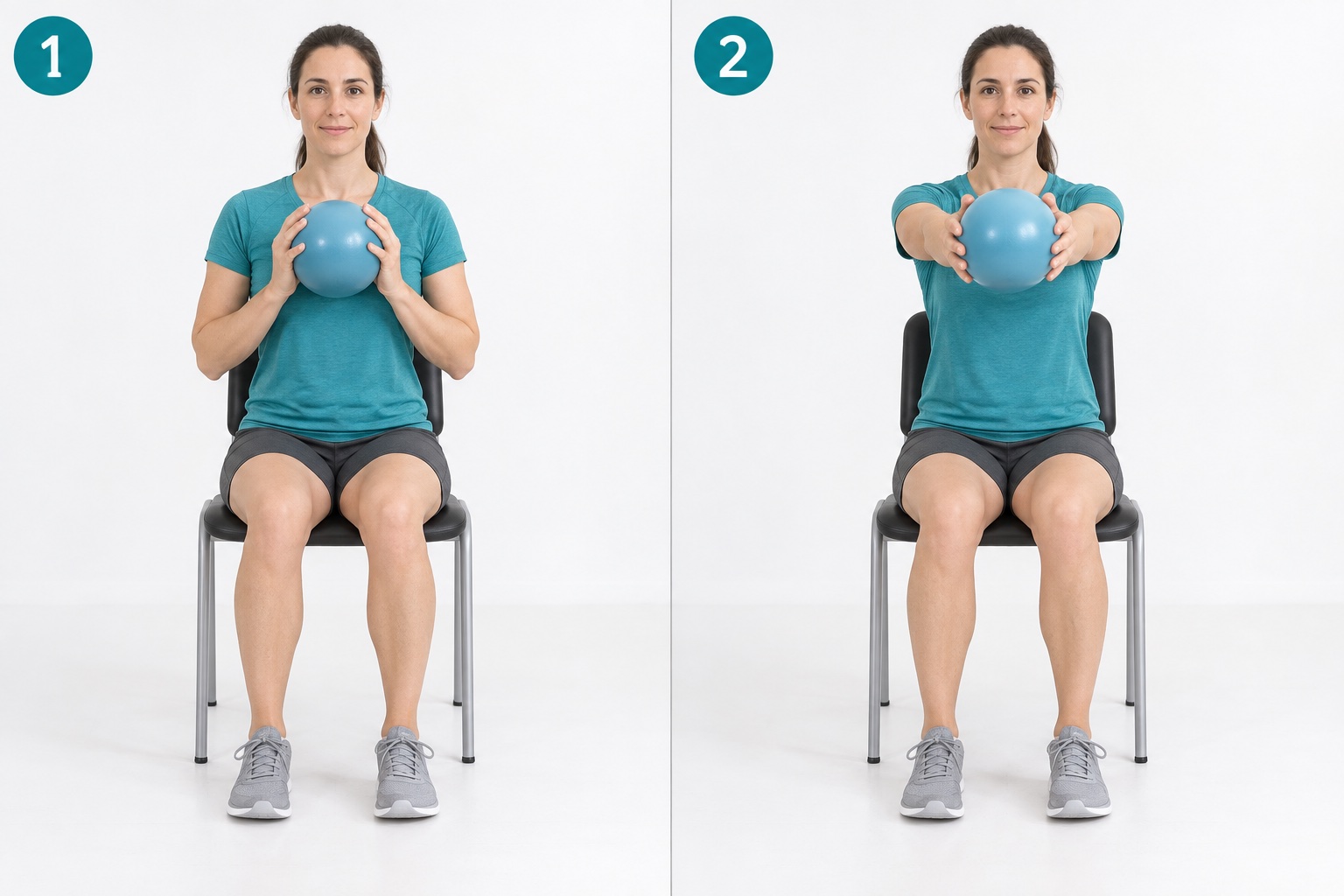 Seated Long Lever Ball Hold: start and finish positions
