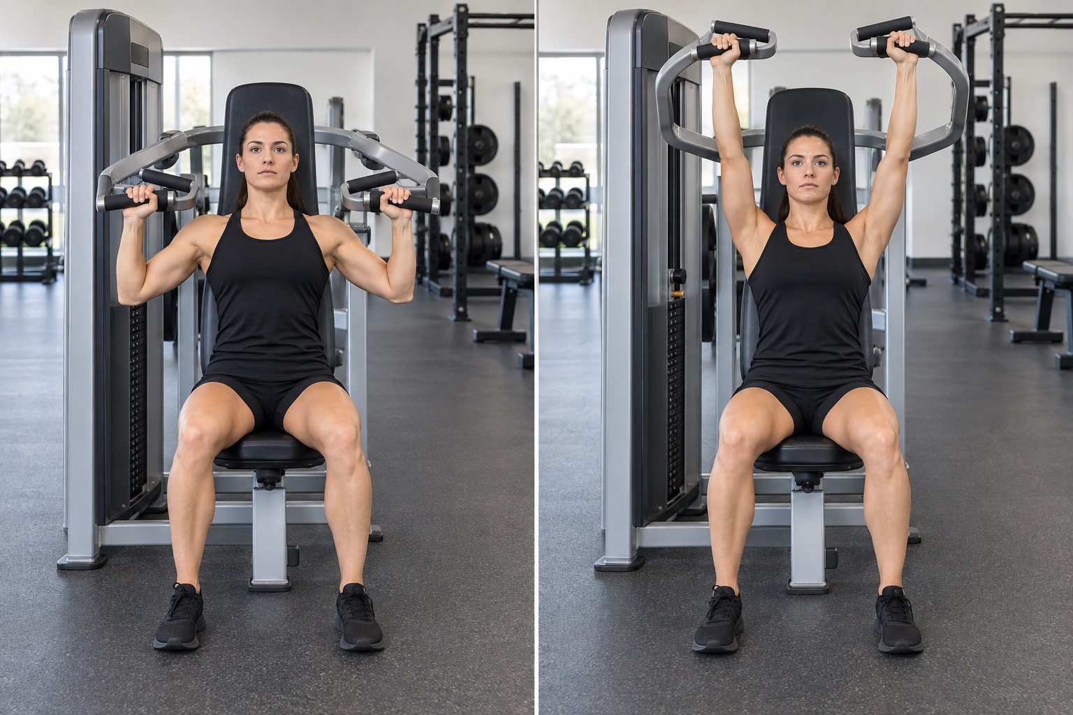 Seated Machine Shoulder Press: start and finish positions