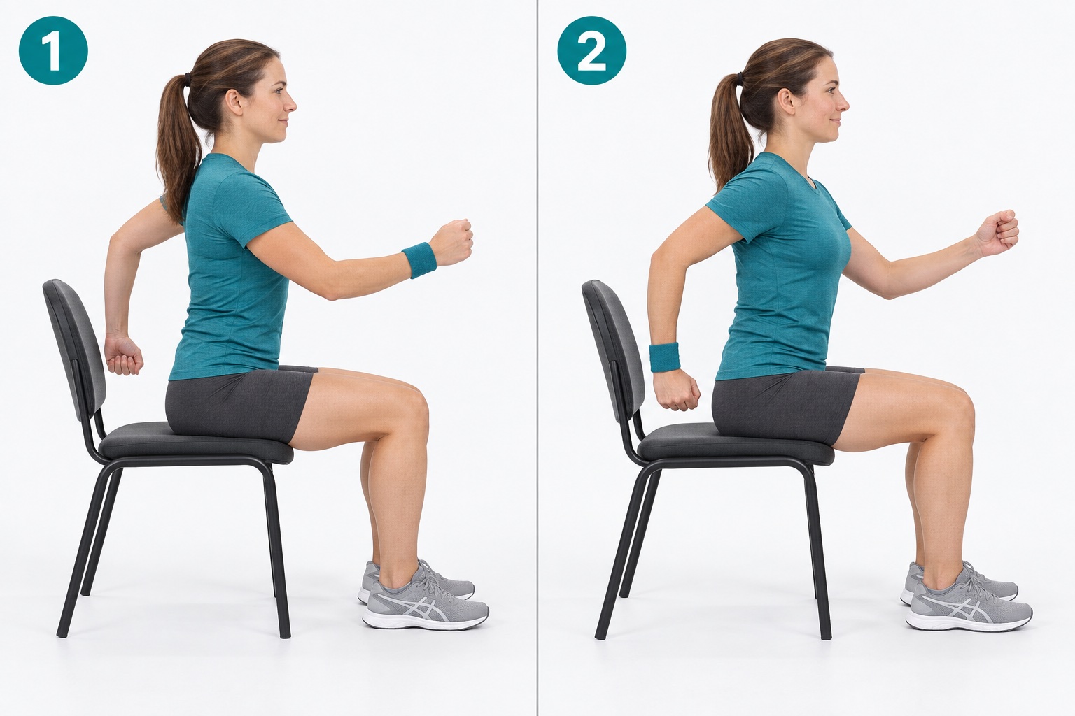 Seated Reciprocal Arm Swing: start and finish positions