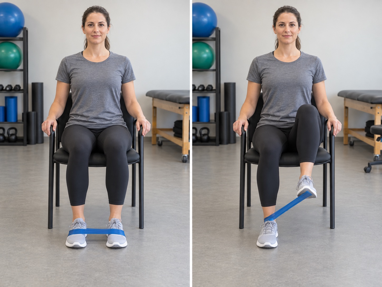 Seated Resisted March with Band: start and finish positions