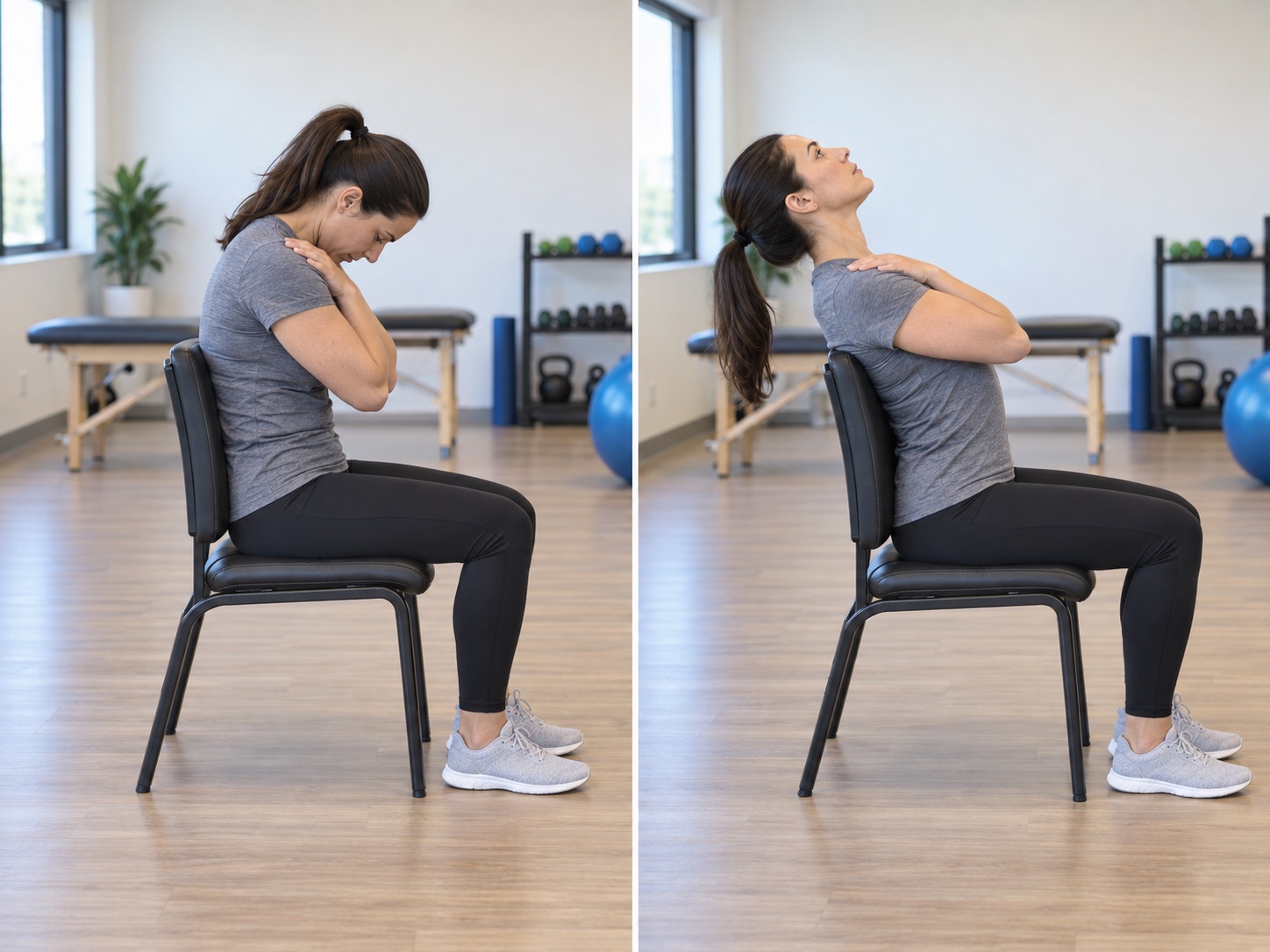 Seated Thoracic Flexion and Extension: start and finish positions