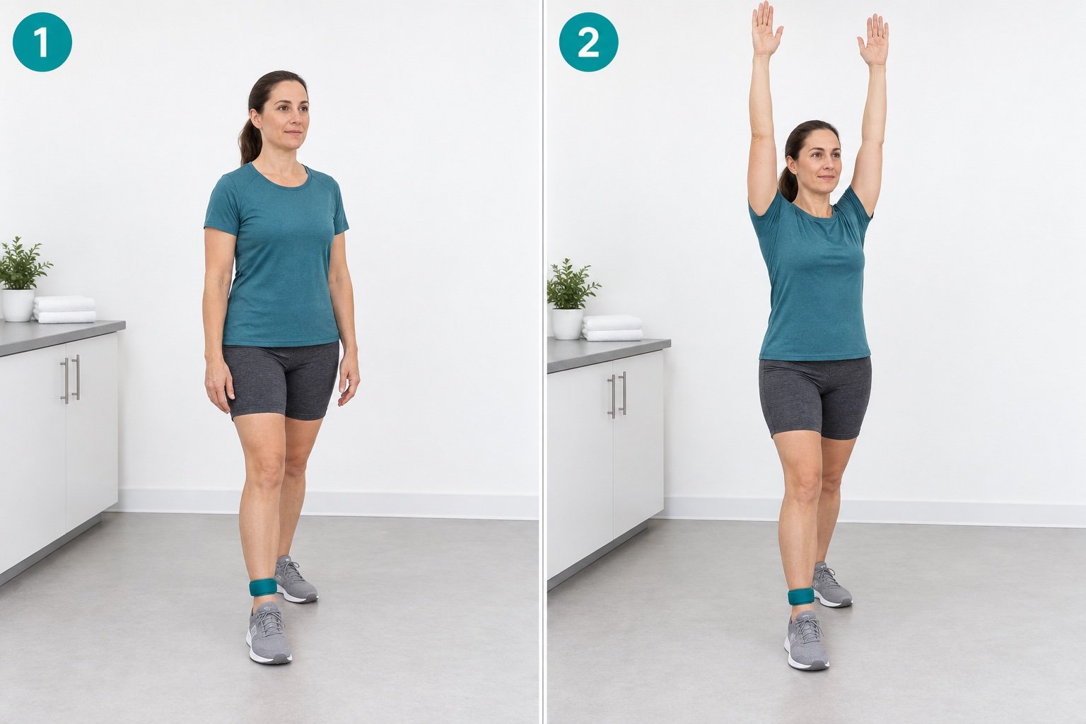 Semi Tandem Overhead Reach: start and finish positions