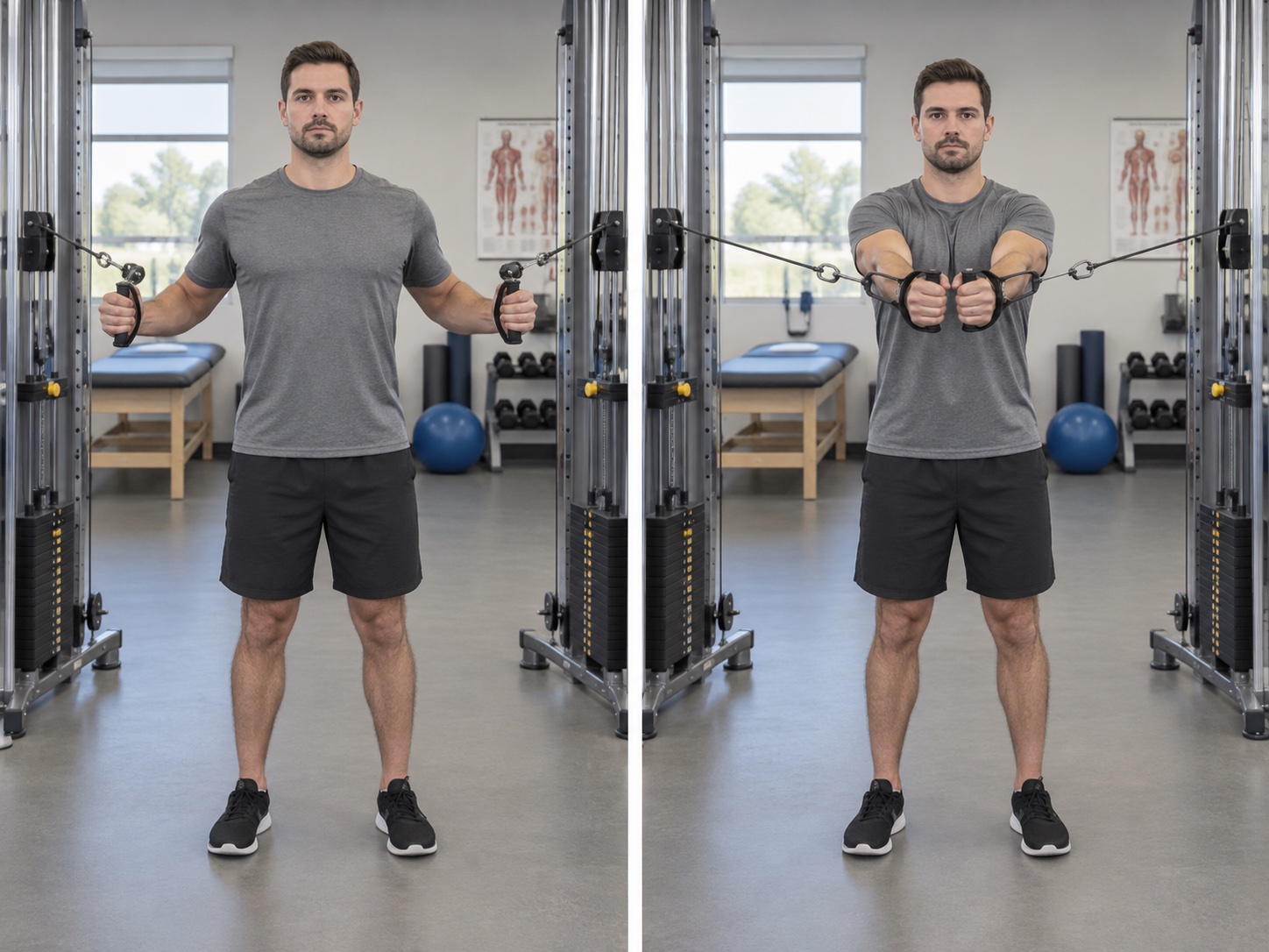 Serratus Cable Bear Hug: start and finish positions