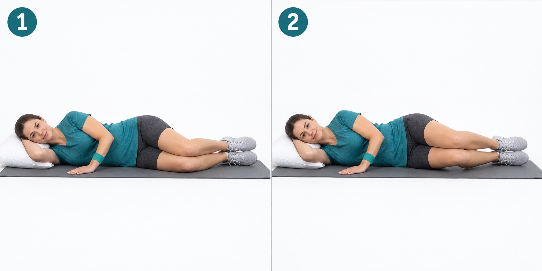 Side Lying Double Knee Lift: start and finish positions