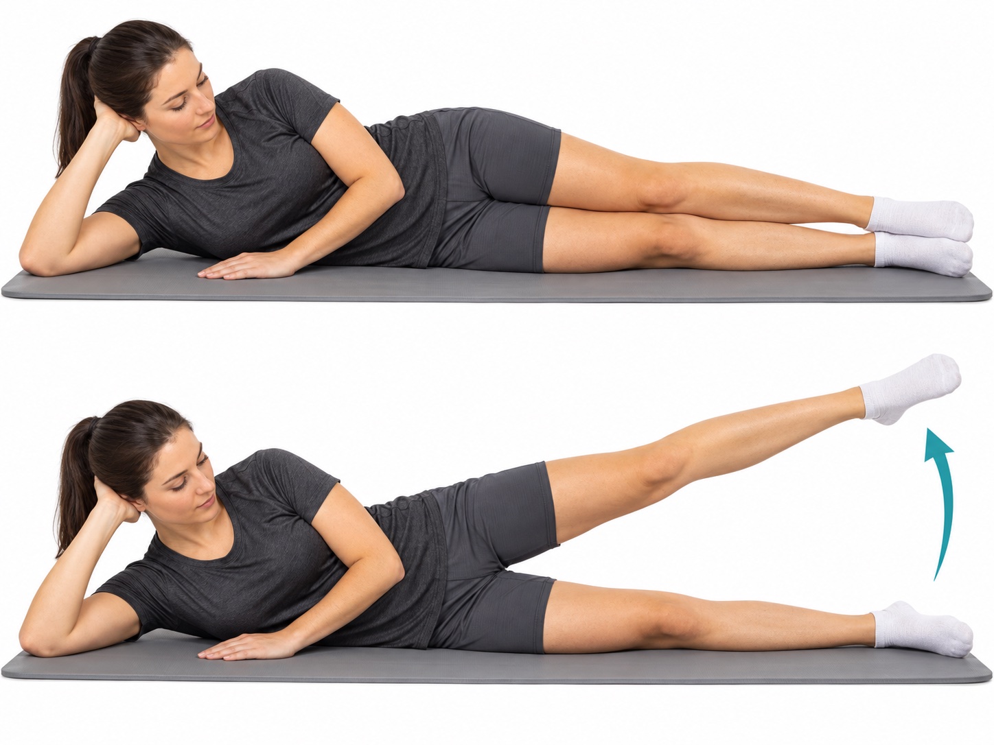 Side-Lying Hip Abduction: start and finish positions