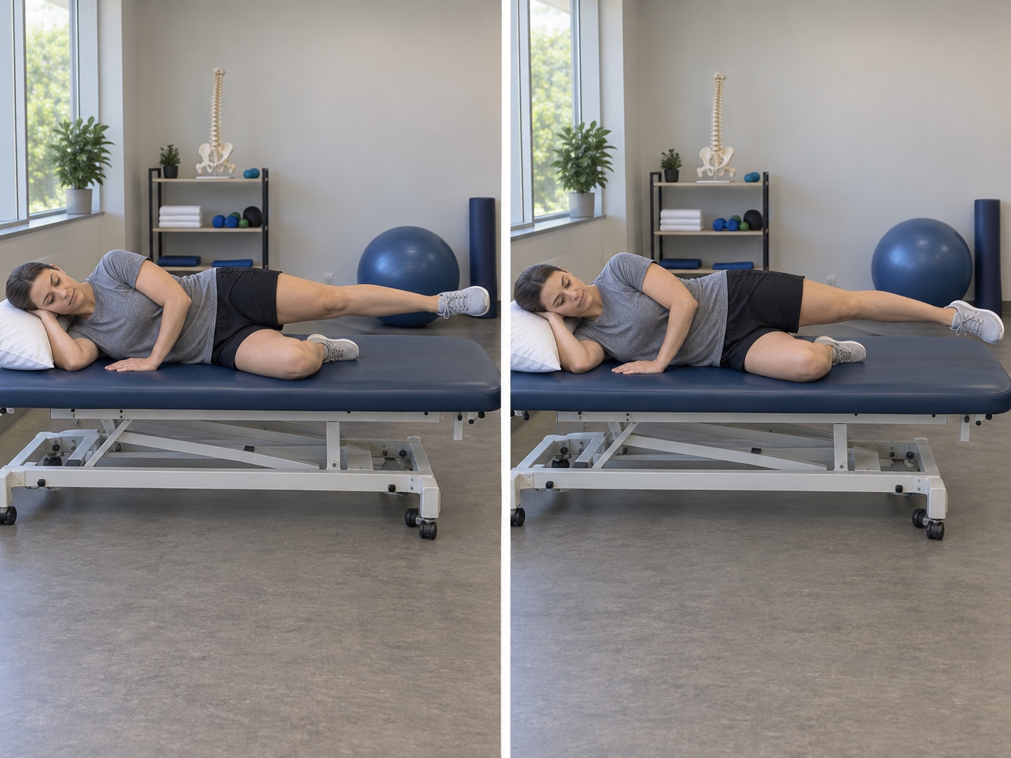 Side-Lying Hip Flexion and Extension: start and finish positions