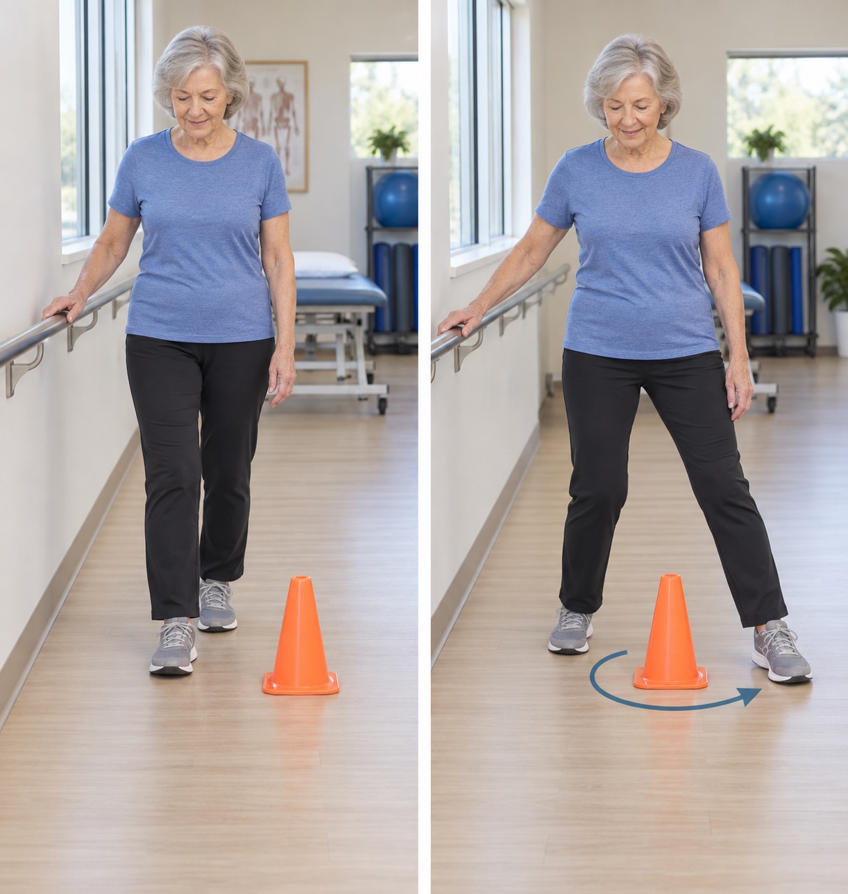 Side Step Around Cone: start and finish positions