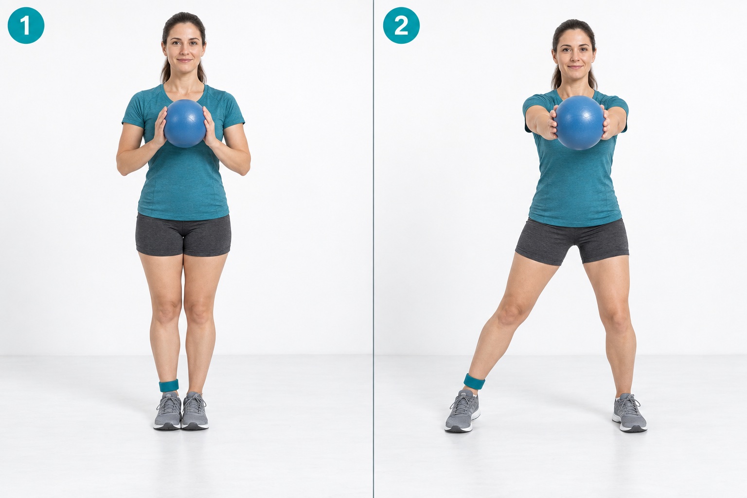 Side Step With Chest Press: start and finish positions