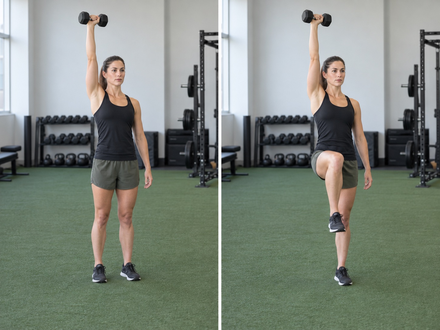 Single-Arm Waiter Carry: start and finish positions