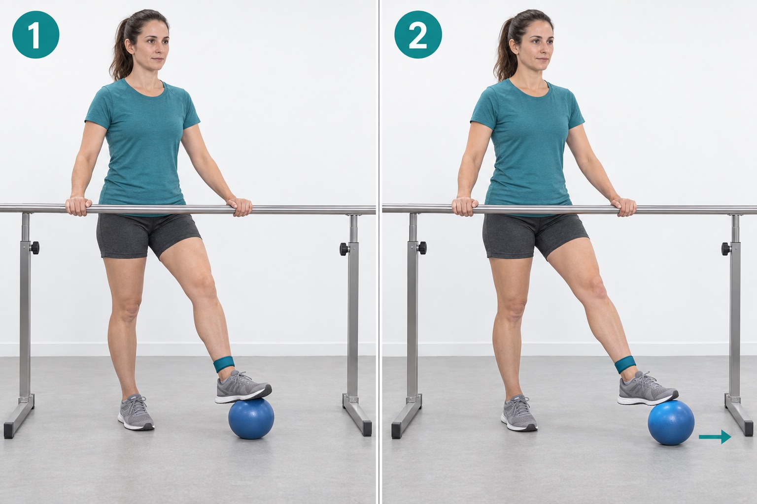 Single Leg Balance Foot On Ball: start and finish positions